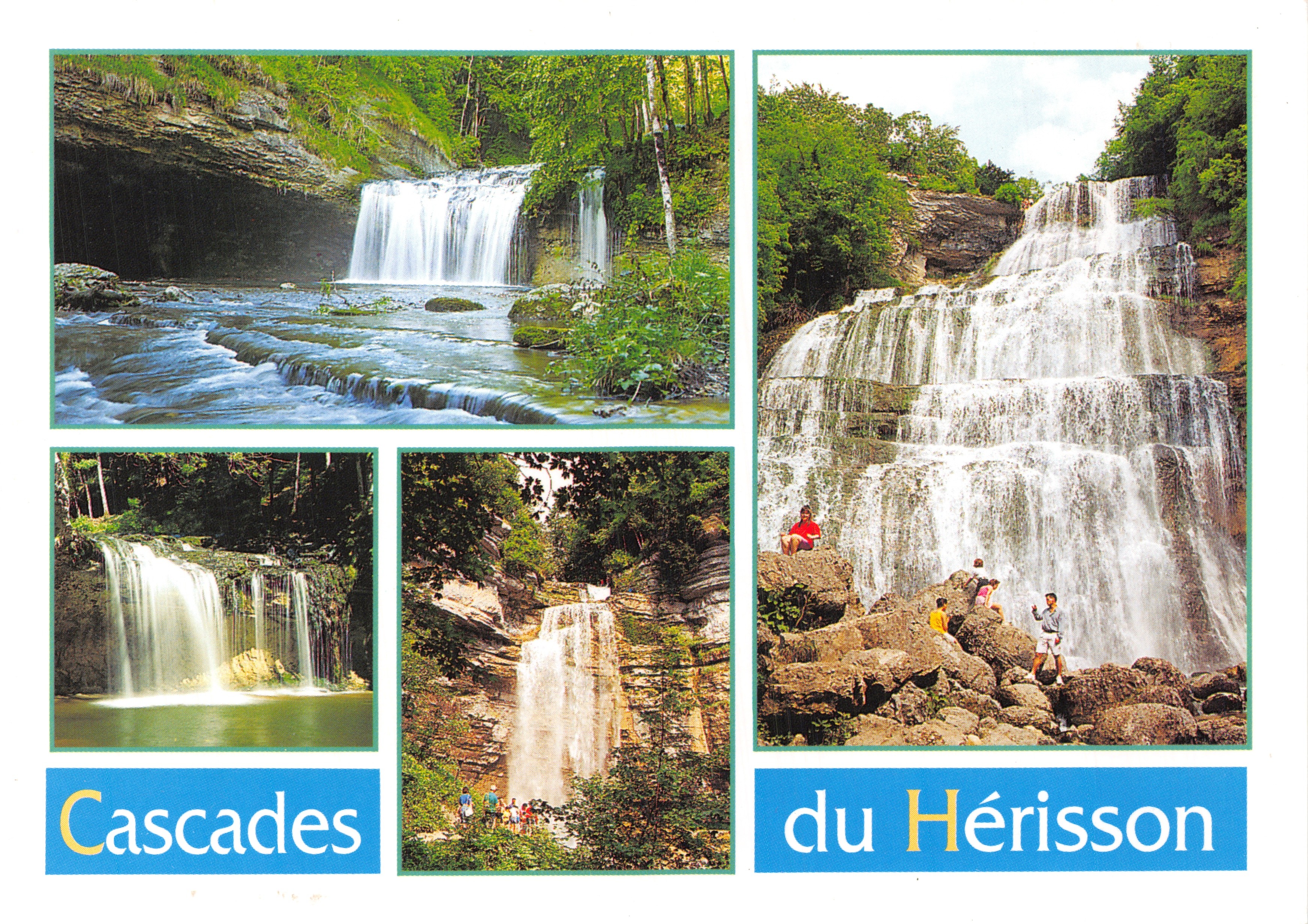 Wasserkracht van Hérisson — samengestelde ansicht van meerdere watervallen in de Jura — Éditions Combier-Macon