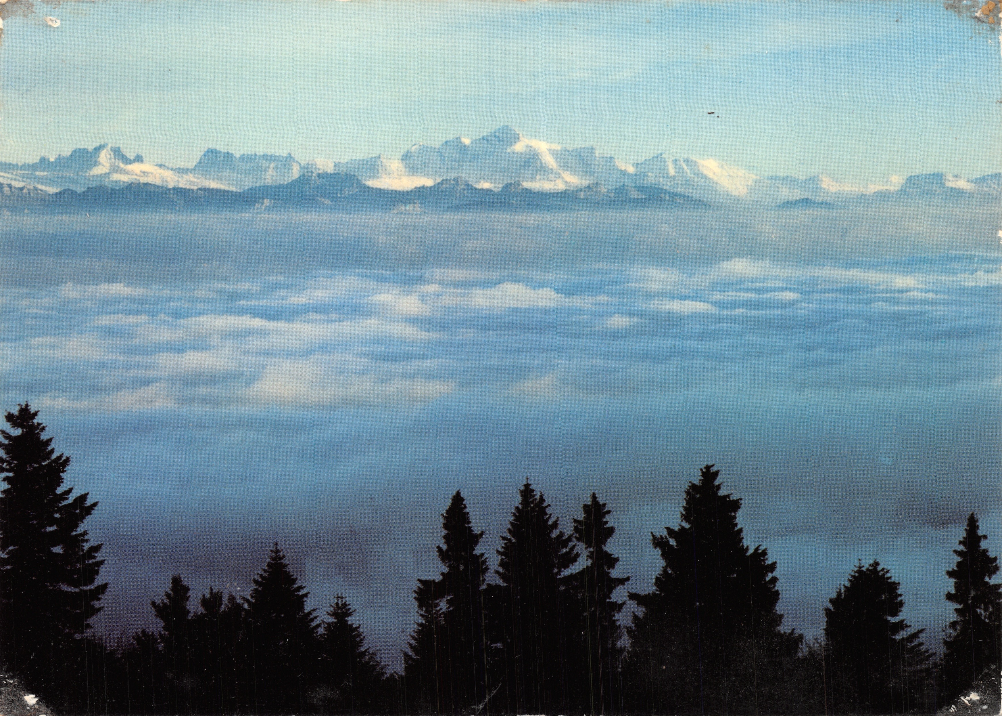 Monte Bianco e mare di nebbia — vista dal Jura — Colorphoto Édition Deriaz Baublme, n. 13990