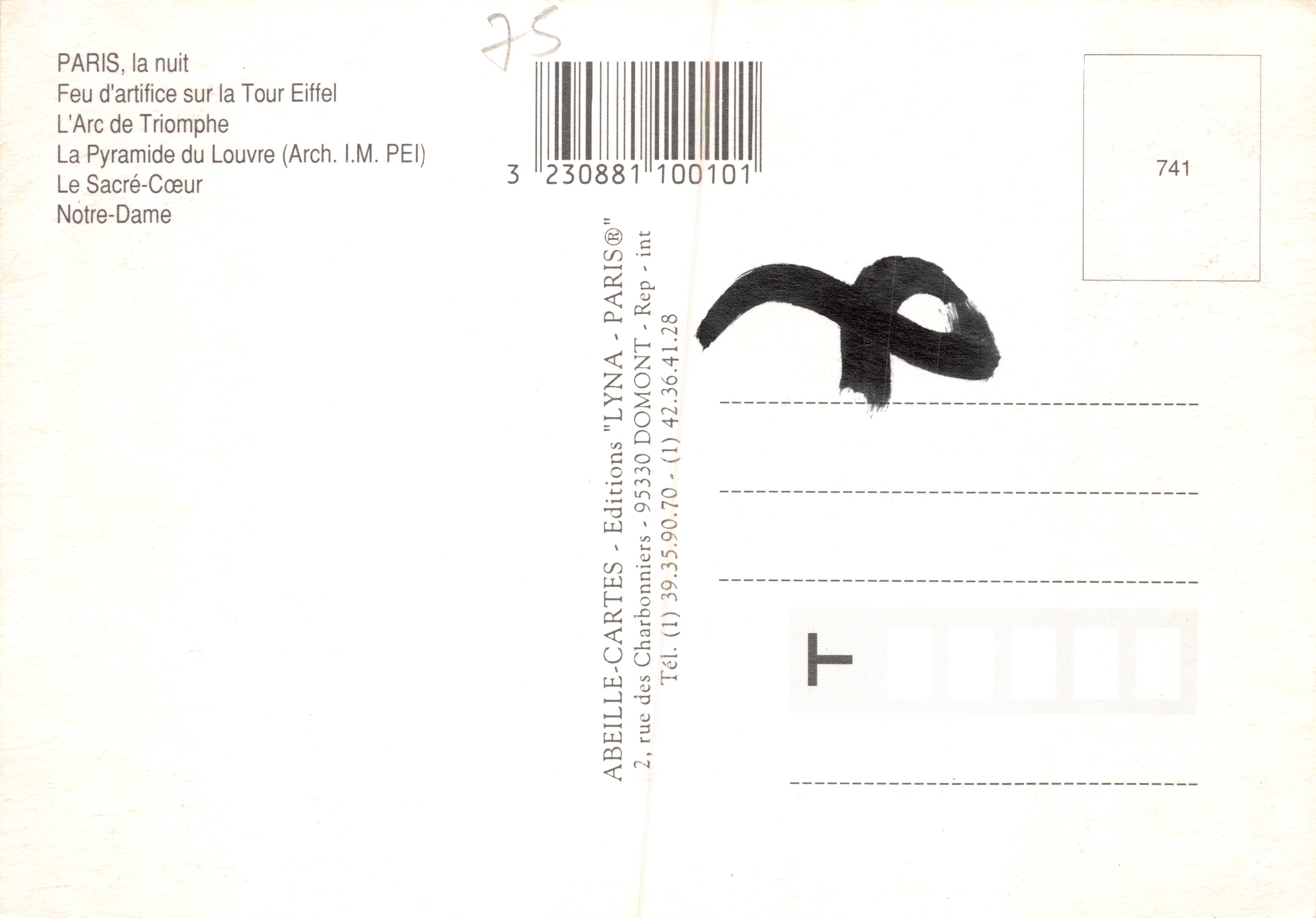 Paris — Souvenir de Paris — éditeur ABEILLE-CARTES - Éditions - 95330 DOMONT — Reverso
