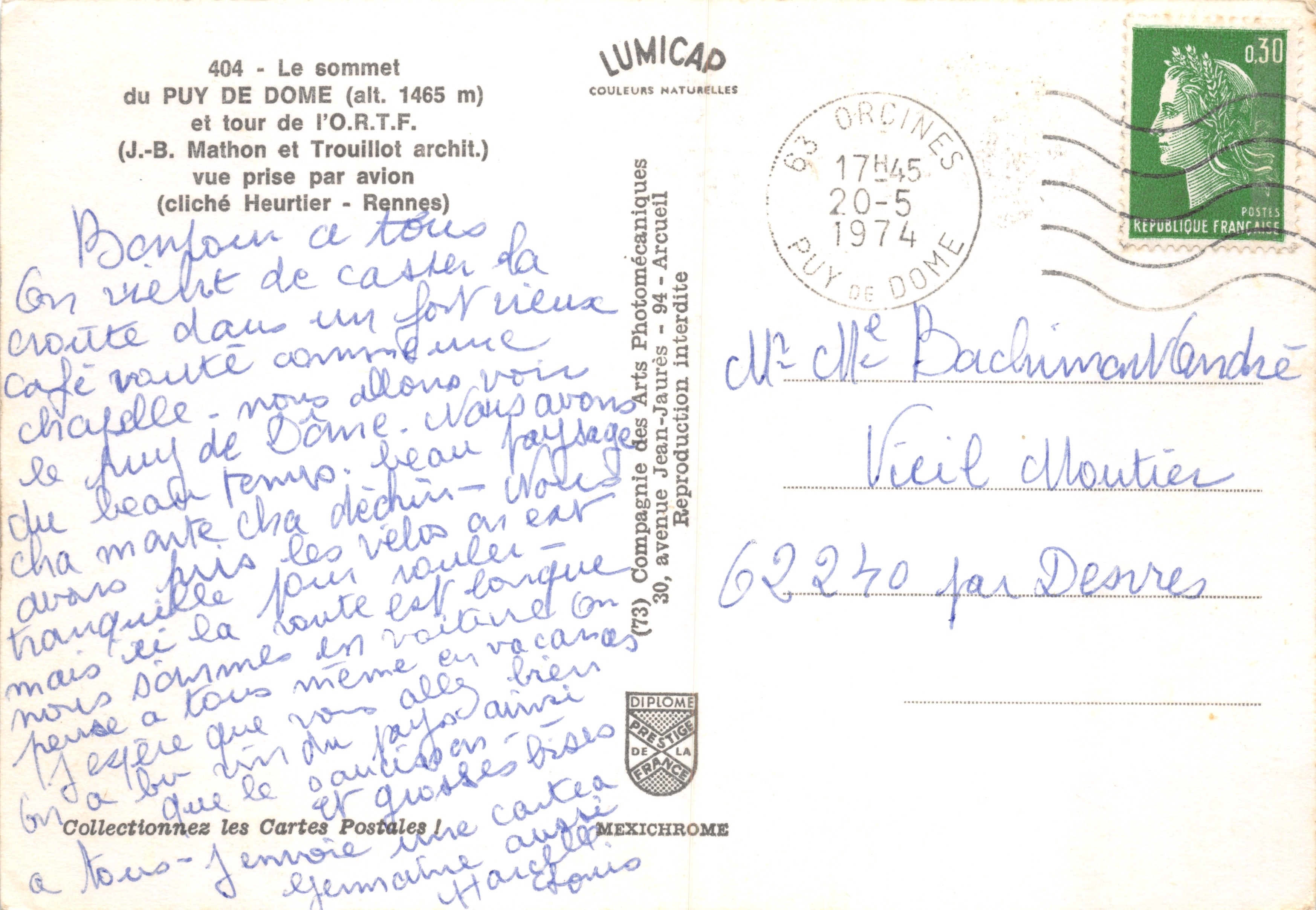 Puy de Dôme — cima e torre dell'ORTF — editore IRIS — Verso