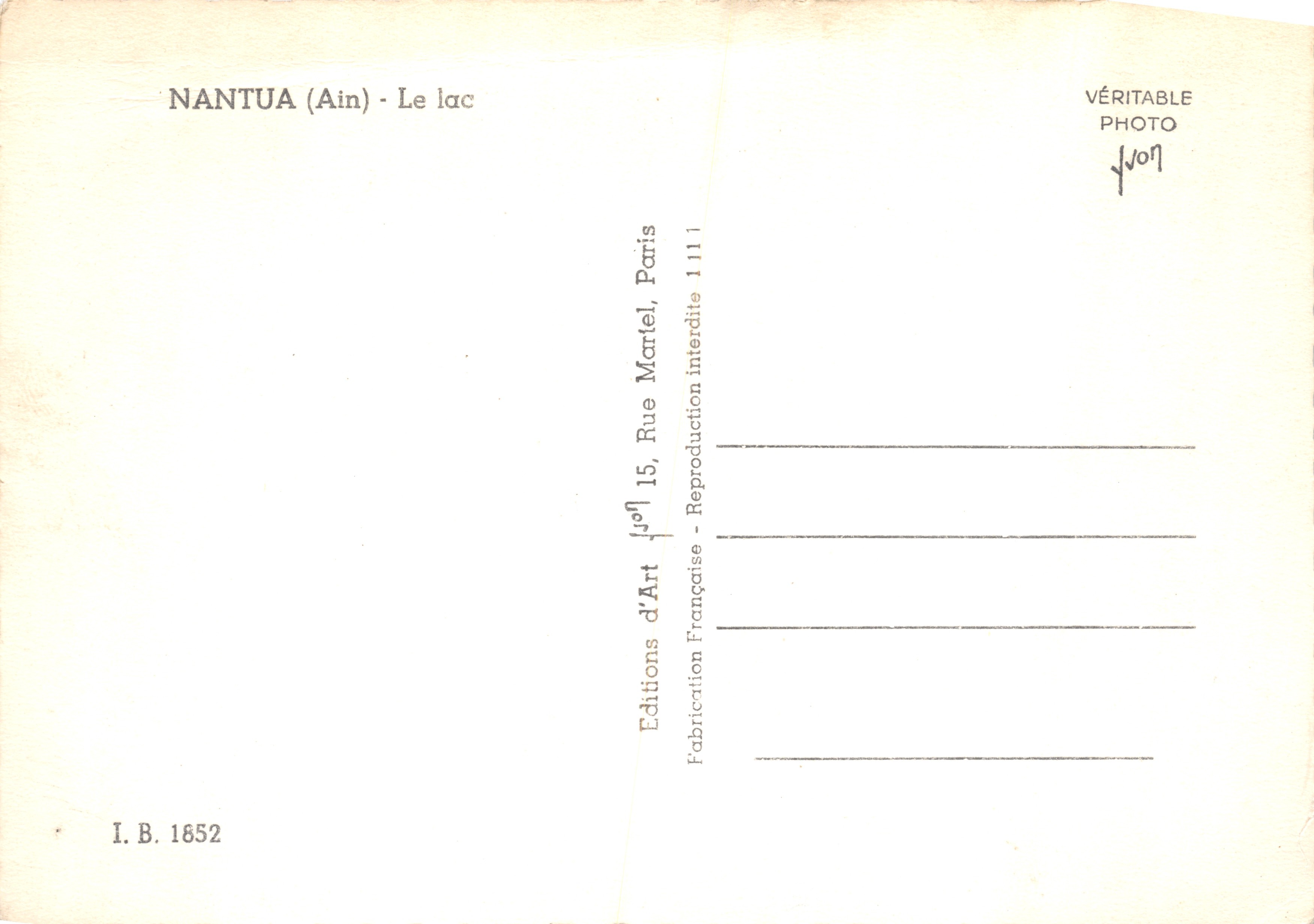 Nantua (Ain) — De Mer — Editions d'Art, Parijs — Achterkant