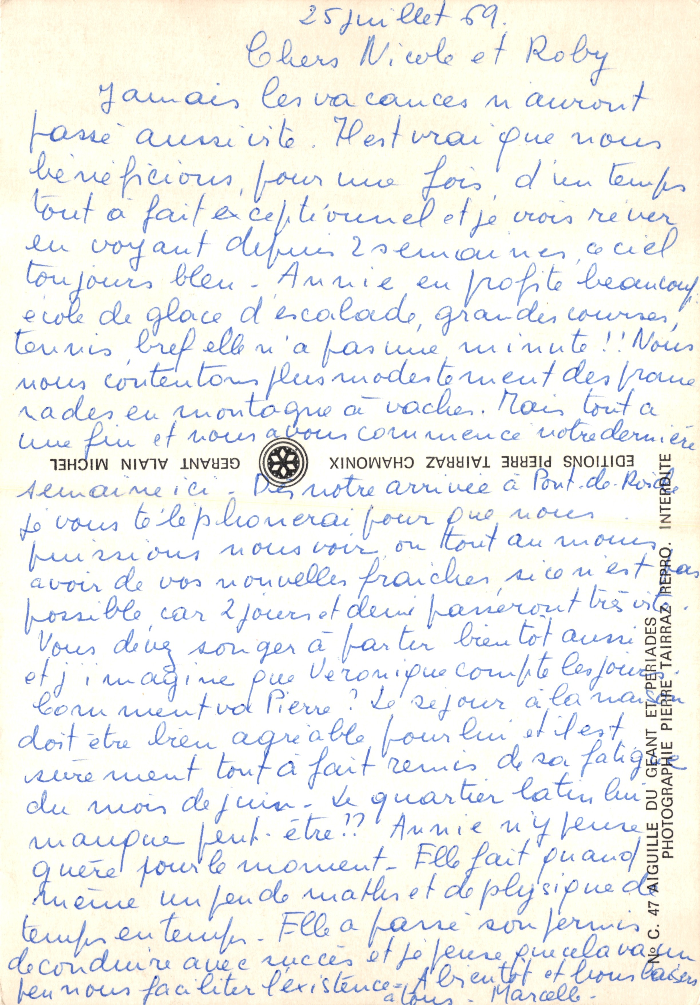 Montagne enneigée — vue du Aiguille du Midi avec grimpeurs — Éditions Pierre Tairraz, n° 47 — Verso