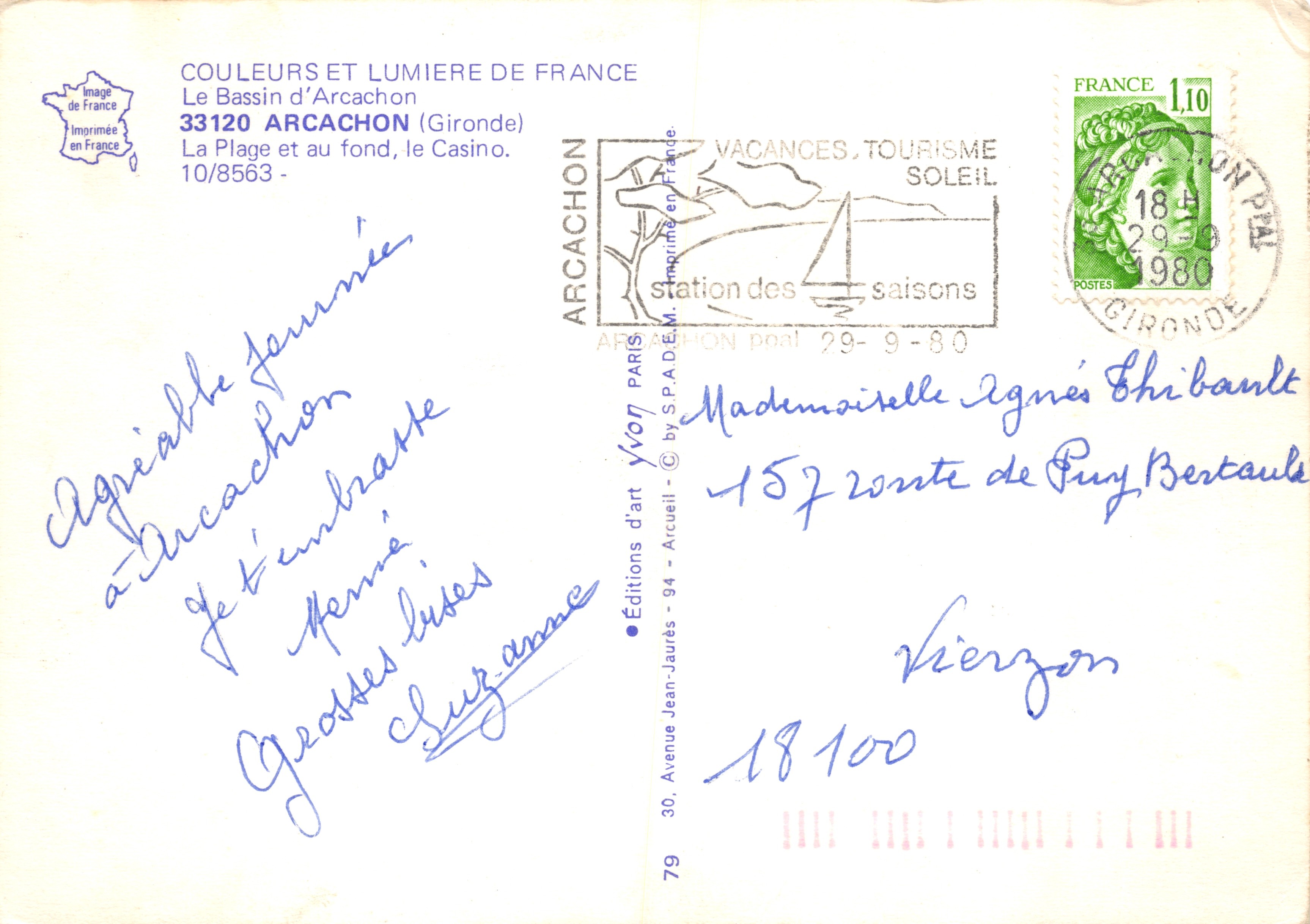 Arcachon — La spiaggia e in fondo il Casinò — Éditions d'art Yvon - 10/8563 — Verso