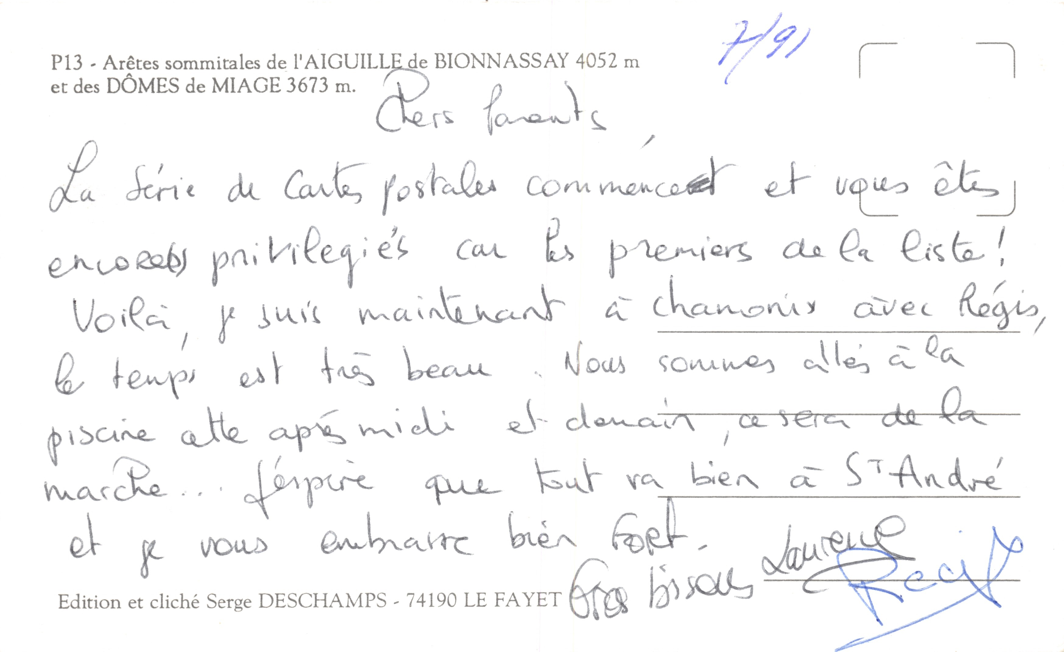 Au pays du Mont Blanc — paysage alpin enneigé — éditeur Serge Deschamps, série P13 — Verso