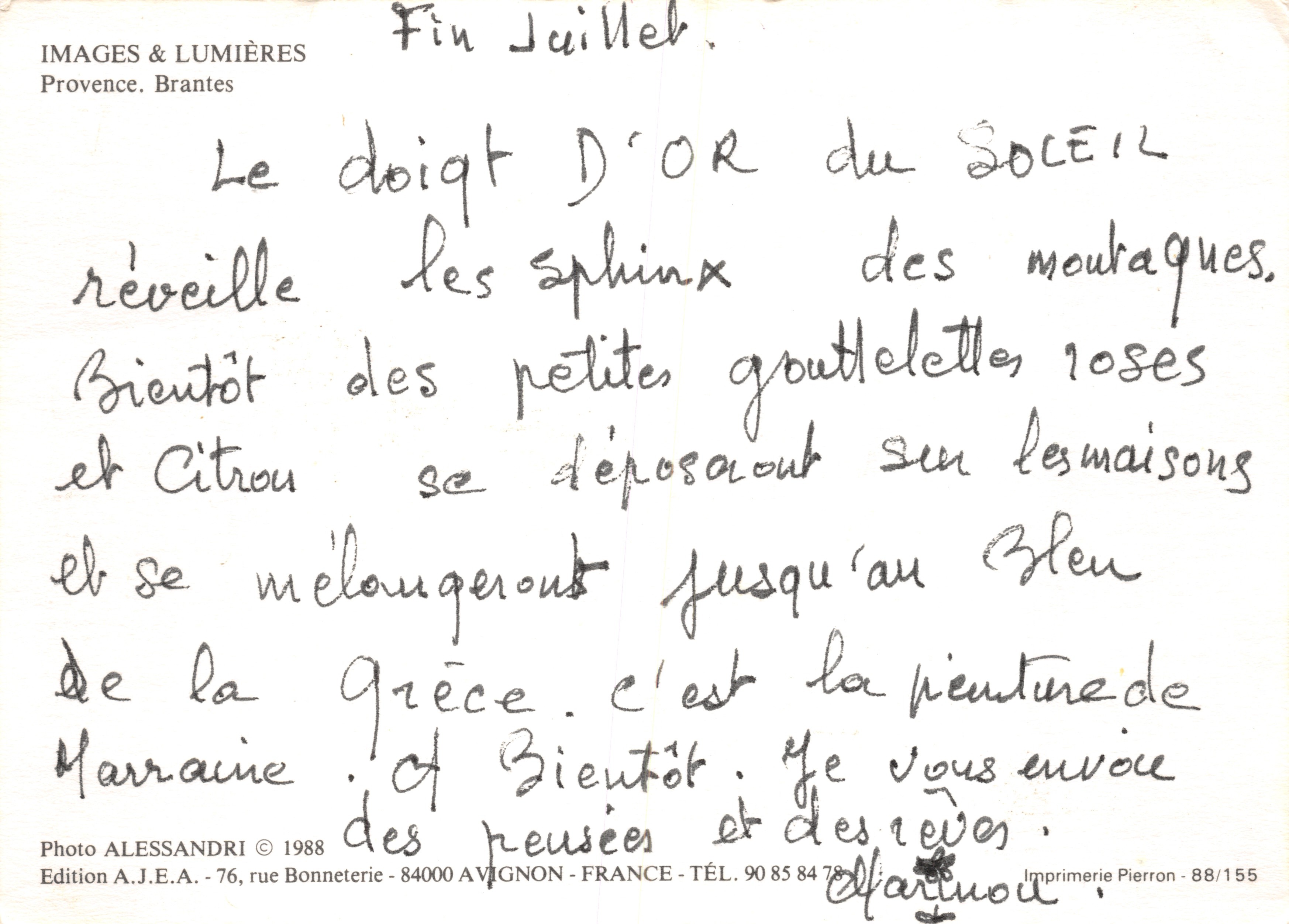Allevandi — village en contrebas des montagnes dorées — éditeur ALESSANDRI — Verso