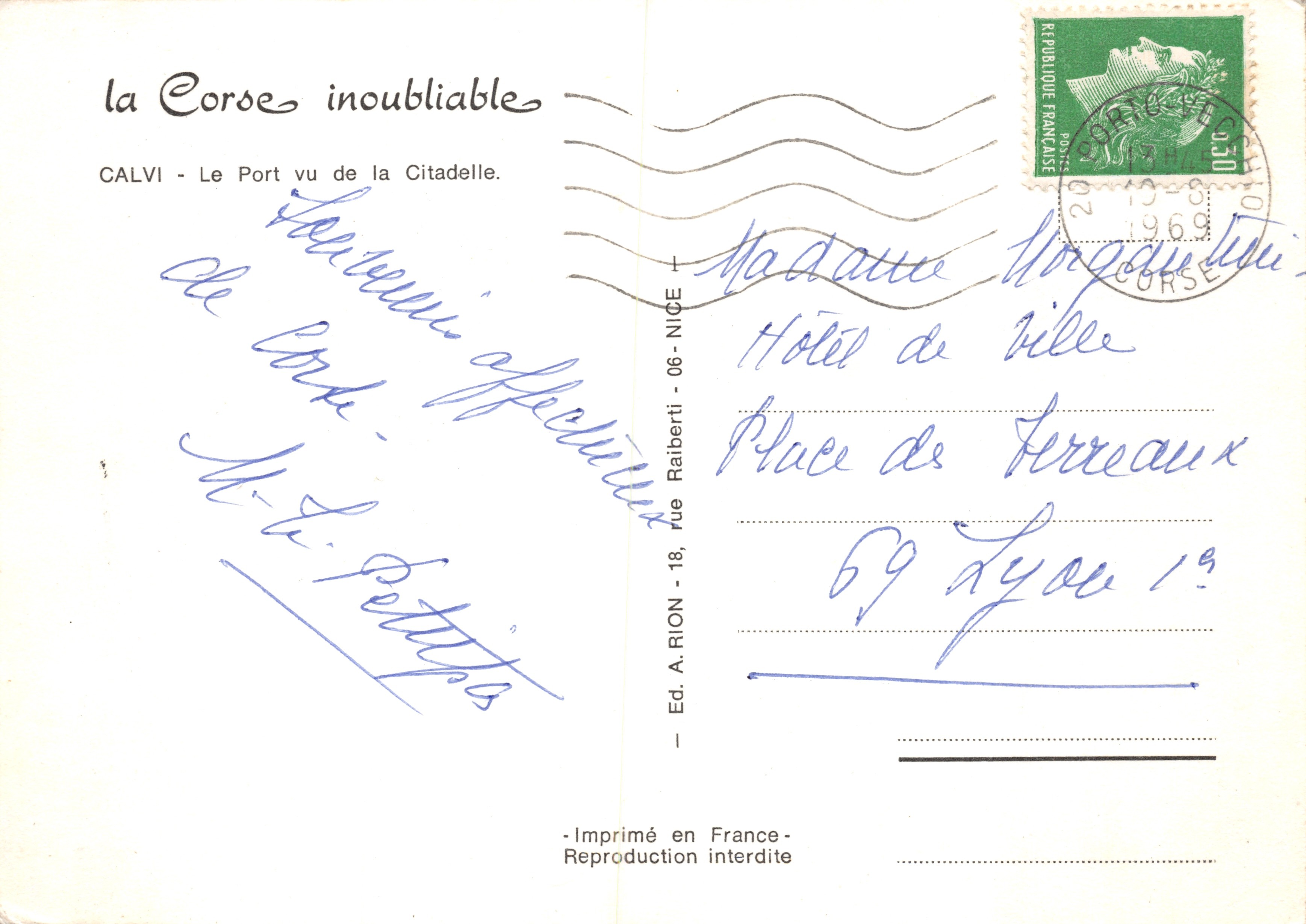 Calvi — Le Port vu de la Citadelle — Ed. A. Rion - 06-NICE — Verso