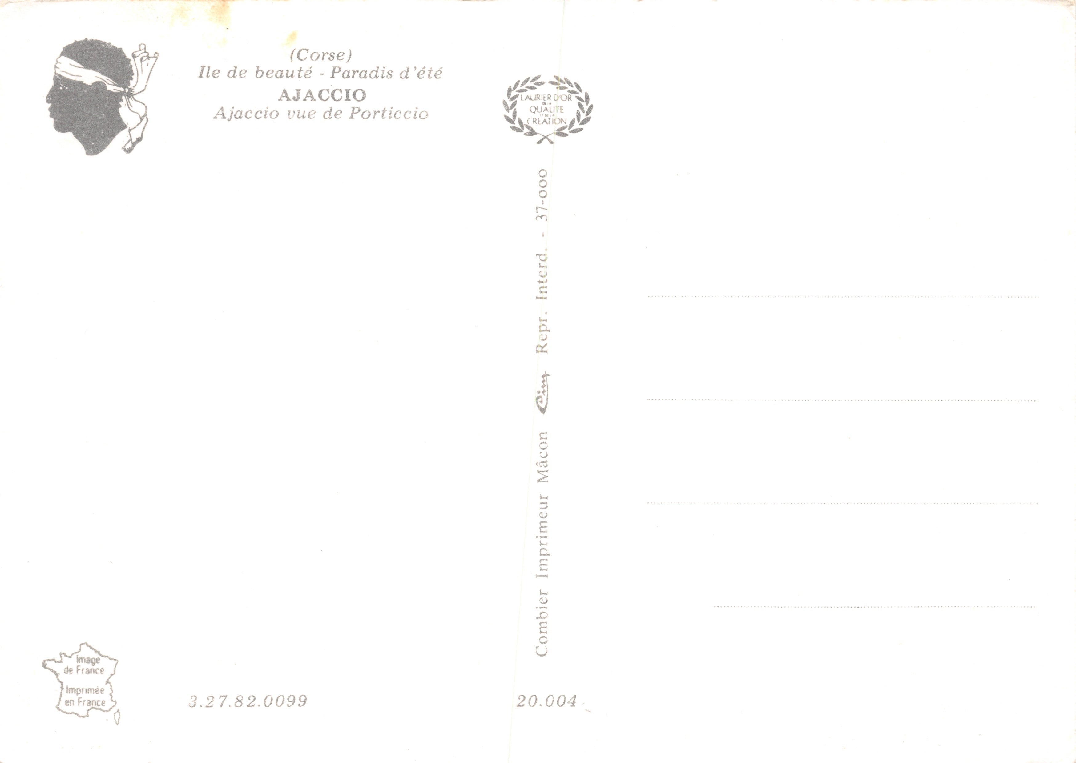 Ajaccio — vista di Porticcio — editore Combier Imprimeur Mâcon — Verso