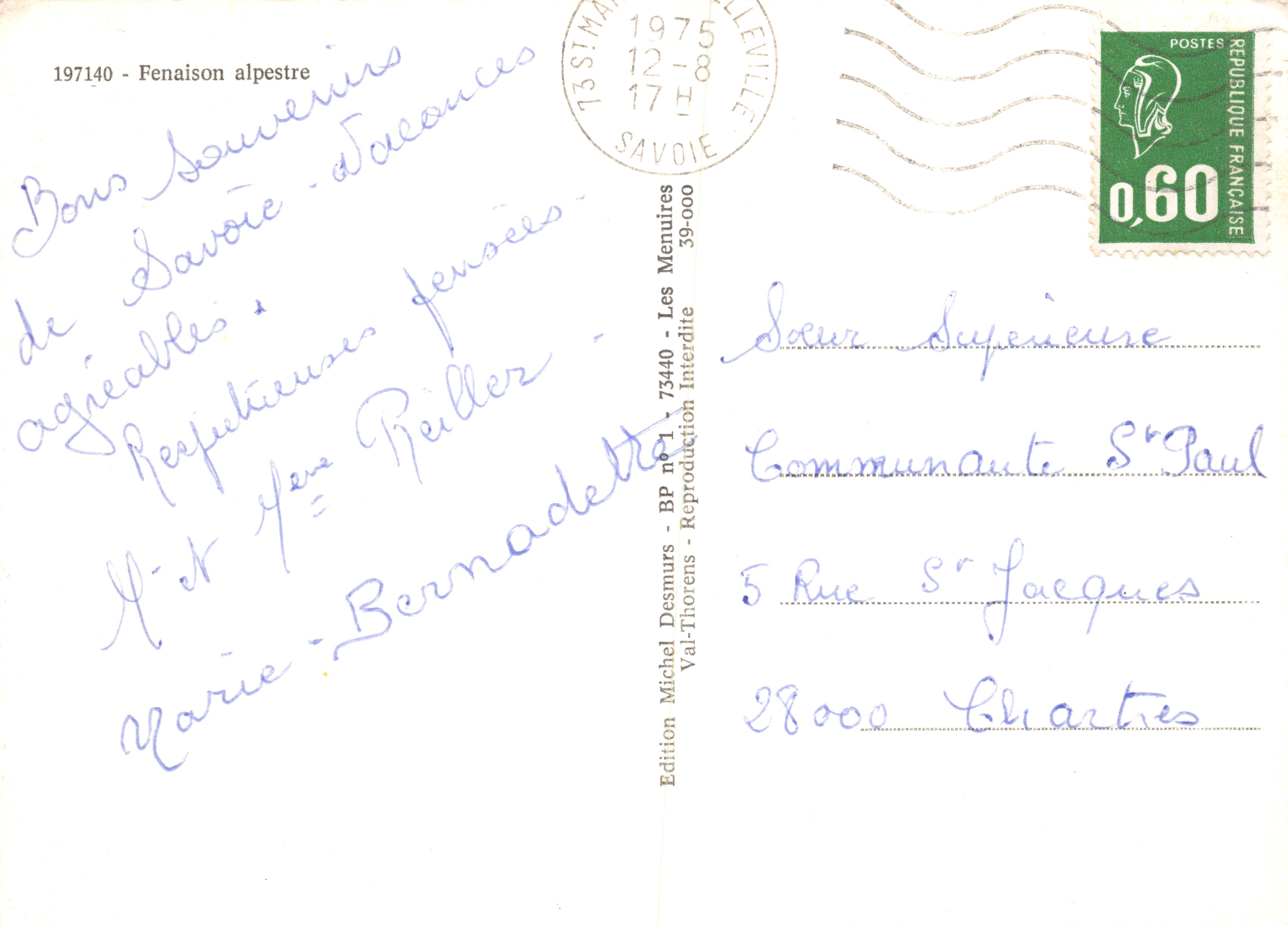 Chiesa di Fenaison - Alpi - Edizione Michel Desmurs, BP n°1, 73440 - Les Menuires — Verso