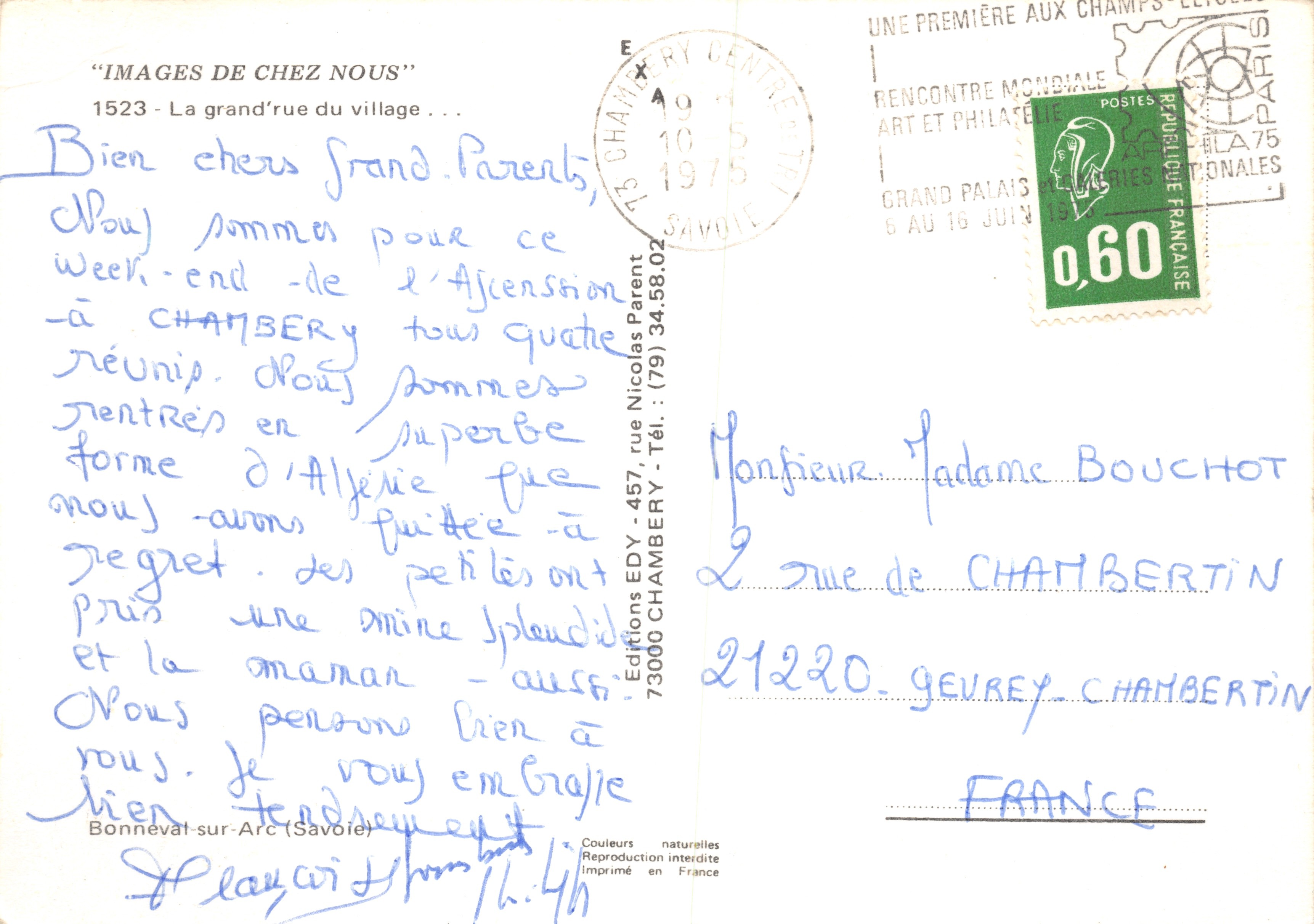 Uitzicht op Bonneval-sur-Arc — kerk en berg — Uitgever Edy — Achterkant