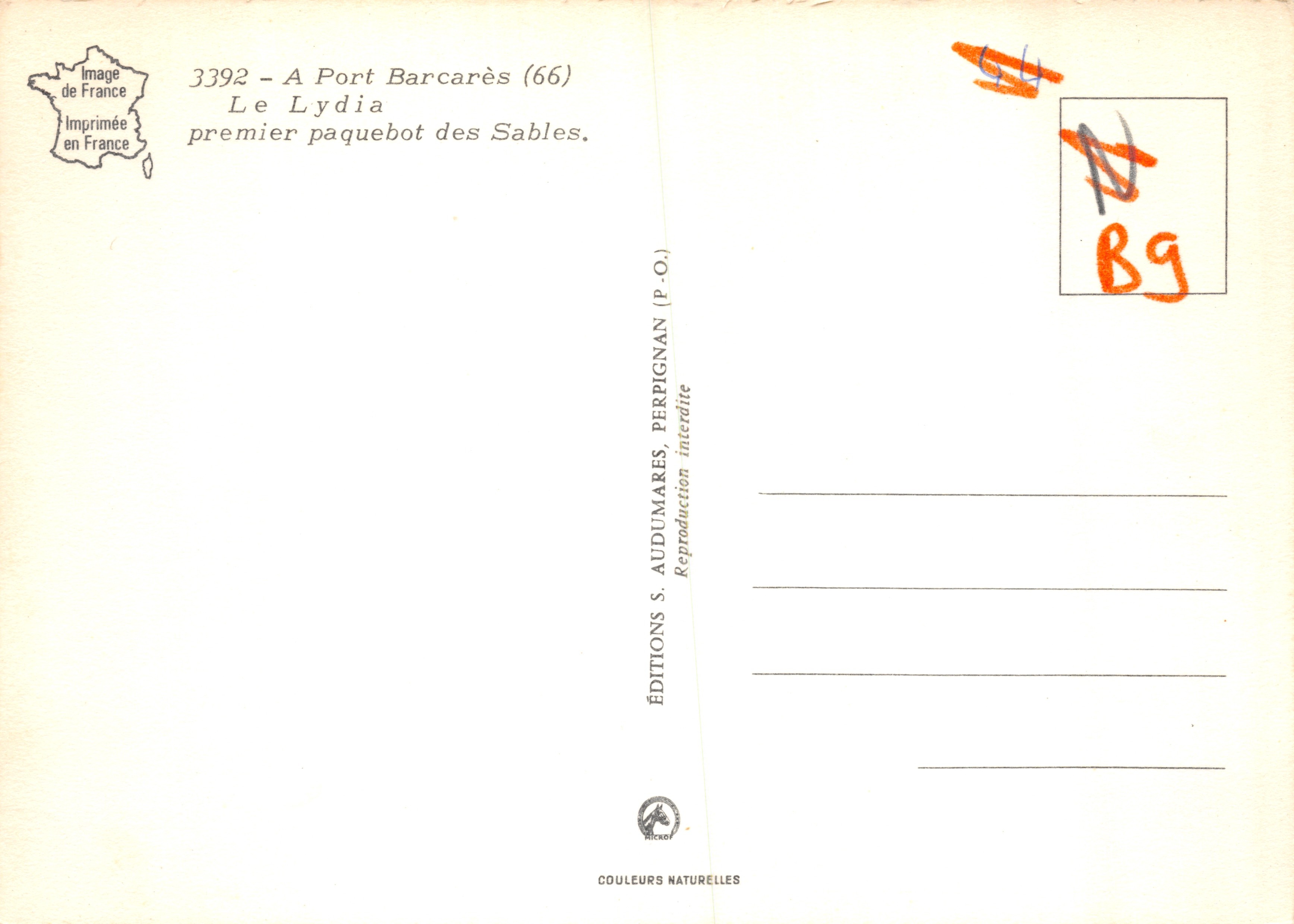 Le Lydia — premier paquebot des Sables — Éditions S. Audumares, Perpignan — Reverso