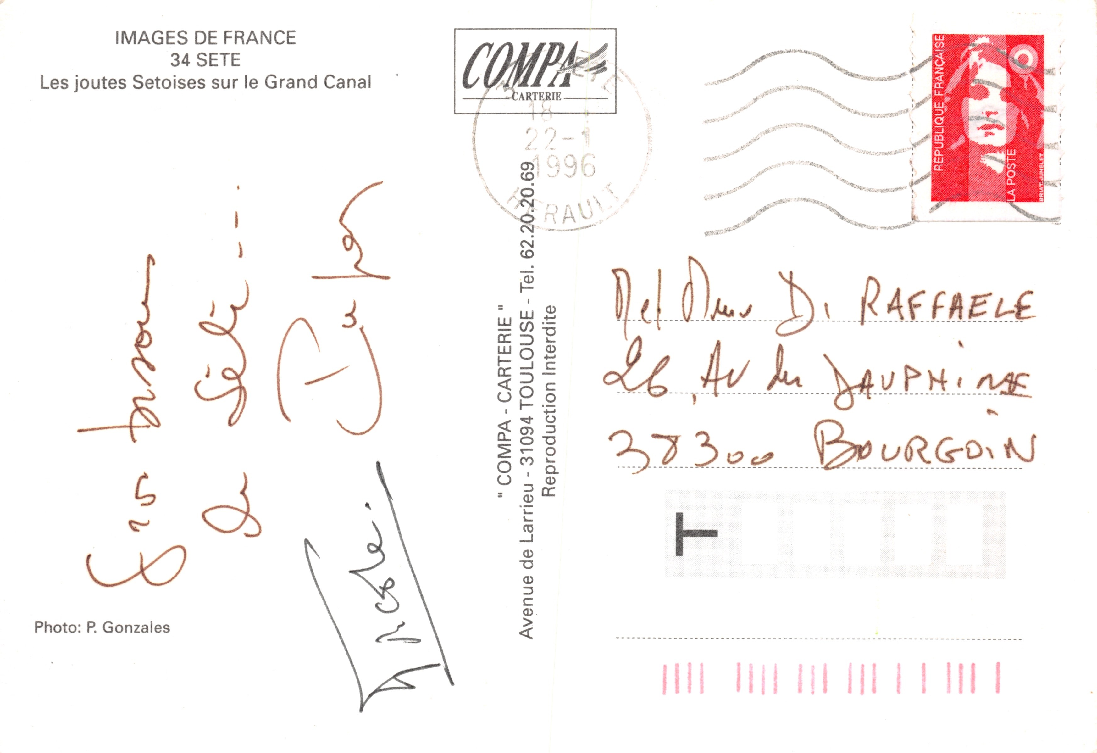 Le Joute Setoise — gara di rematori sul Grand Canal — editore COMPA-CARTERIE — Verso