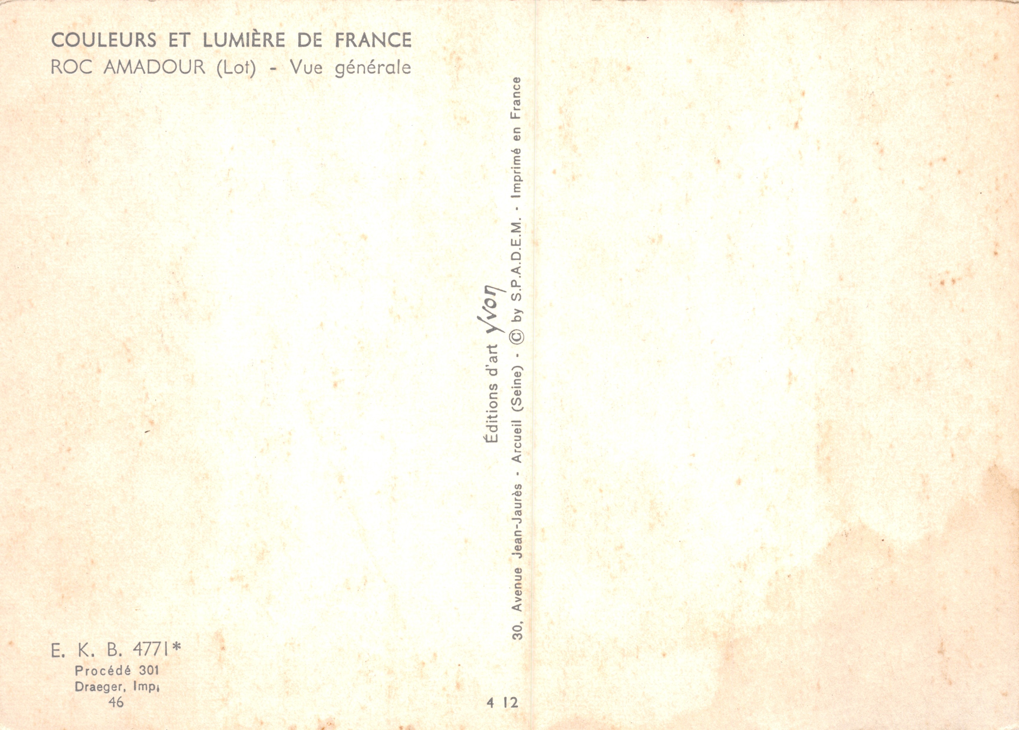 Rocamadour — Vue générale — Éditions d'art Yvon (Arcueil, Seine) n° 4771 — Achterkant