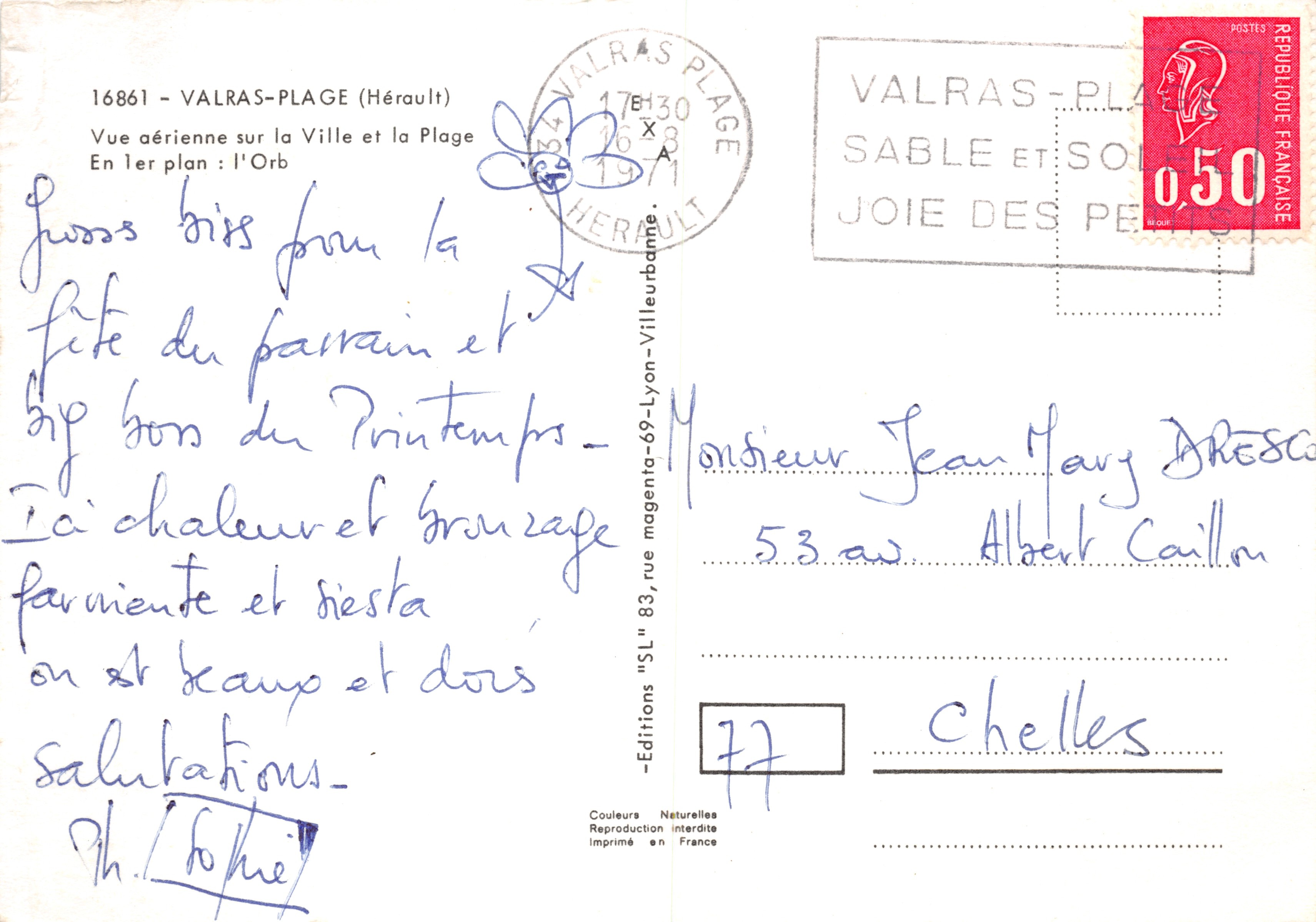 Valras-Plage (Hérault) — vista aerea della città e della spiaggia — Éditions Naturelles — Verso