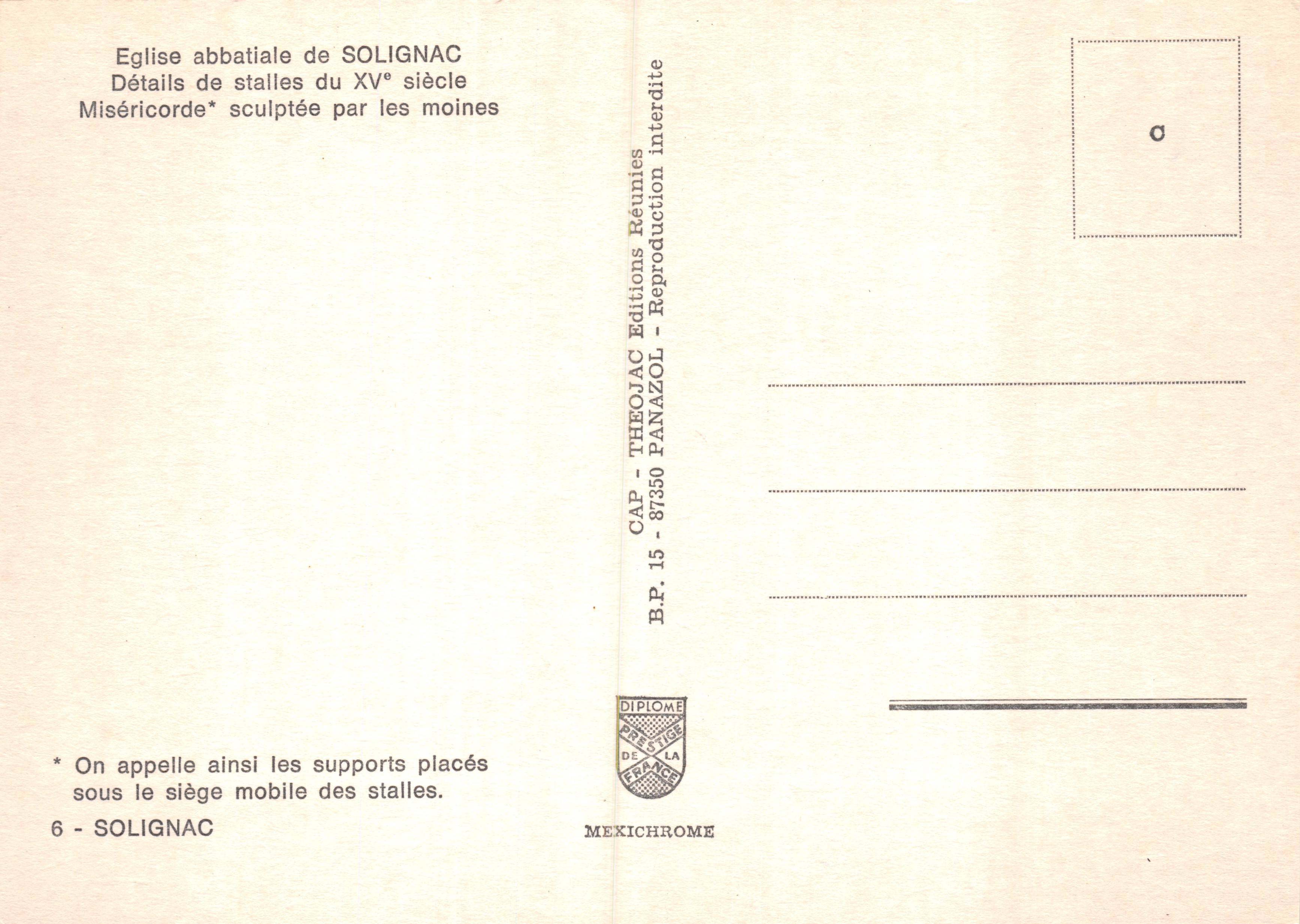 Misericordia tallada — Detalle de una silla de banco del siglo XV — Editorial IRIS — Reverso