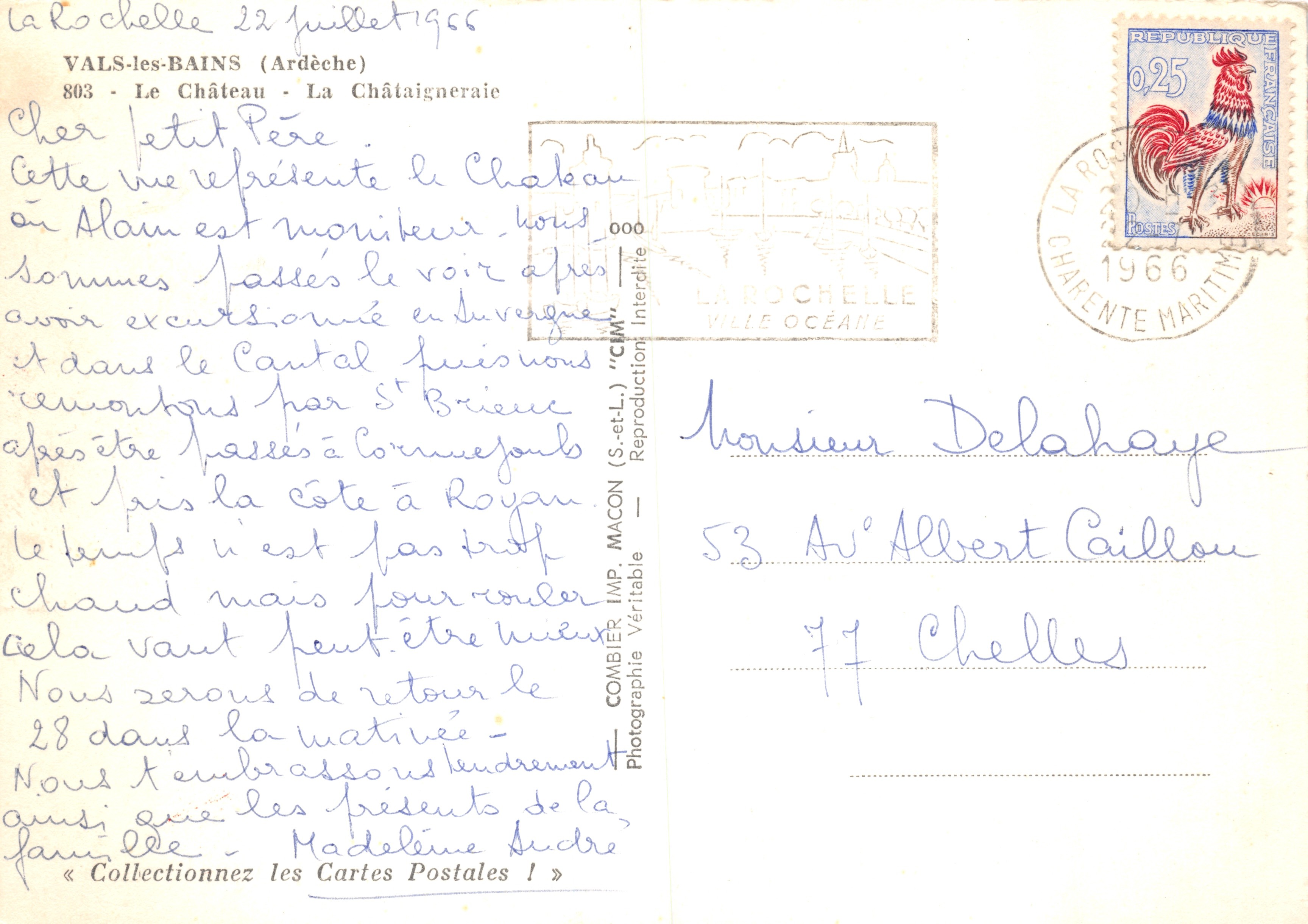 Le Château de La Châtaigneraie — Vals-les-Bains (Ardèche) — Combléer Imp. MACON — Verso
