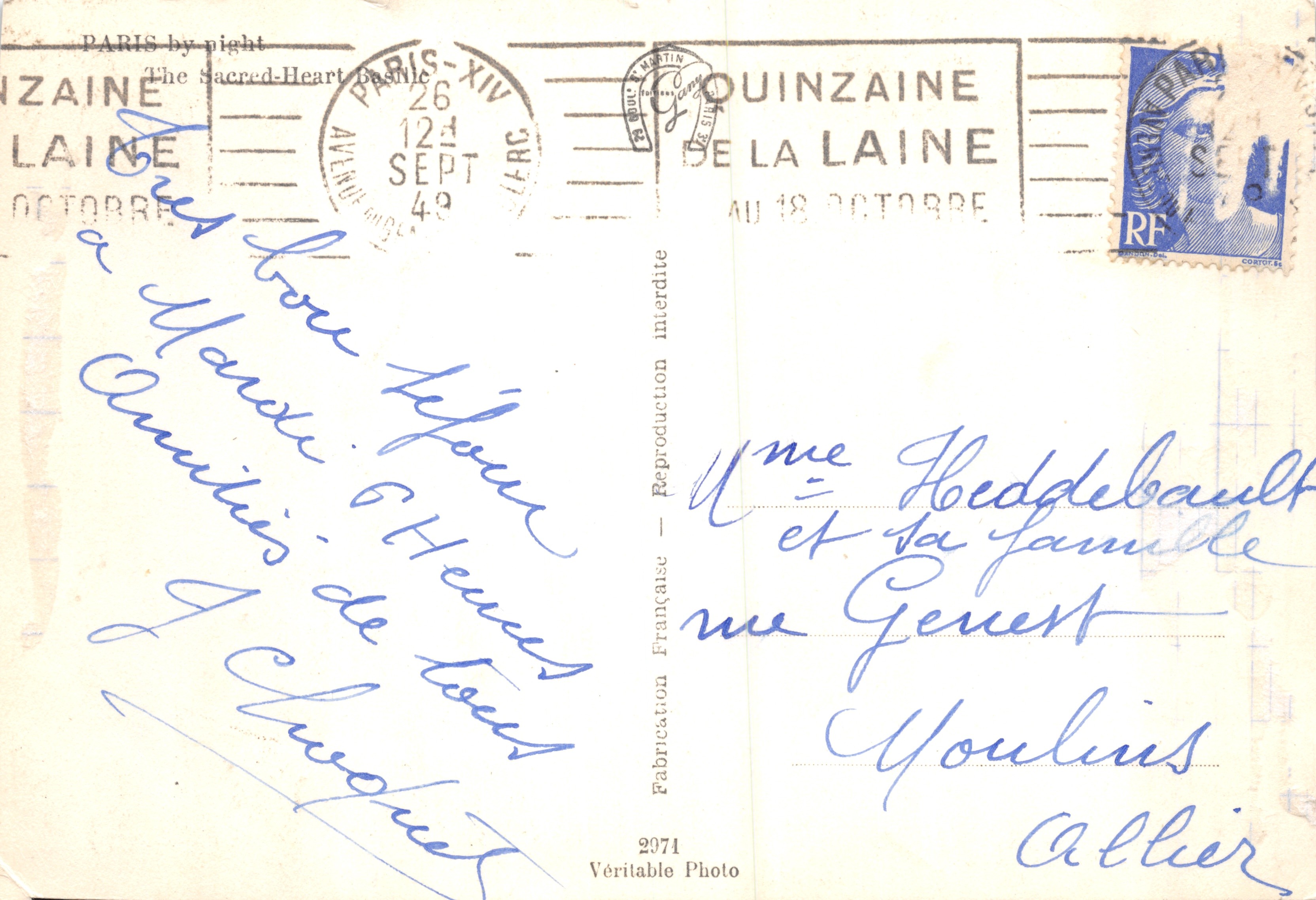 Parigi di notte - Il Sacré-Cœur — Gany, editore, n. 2071 — Verso