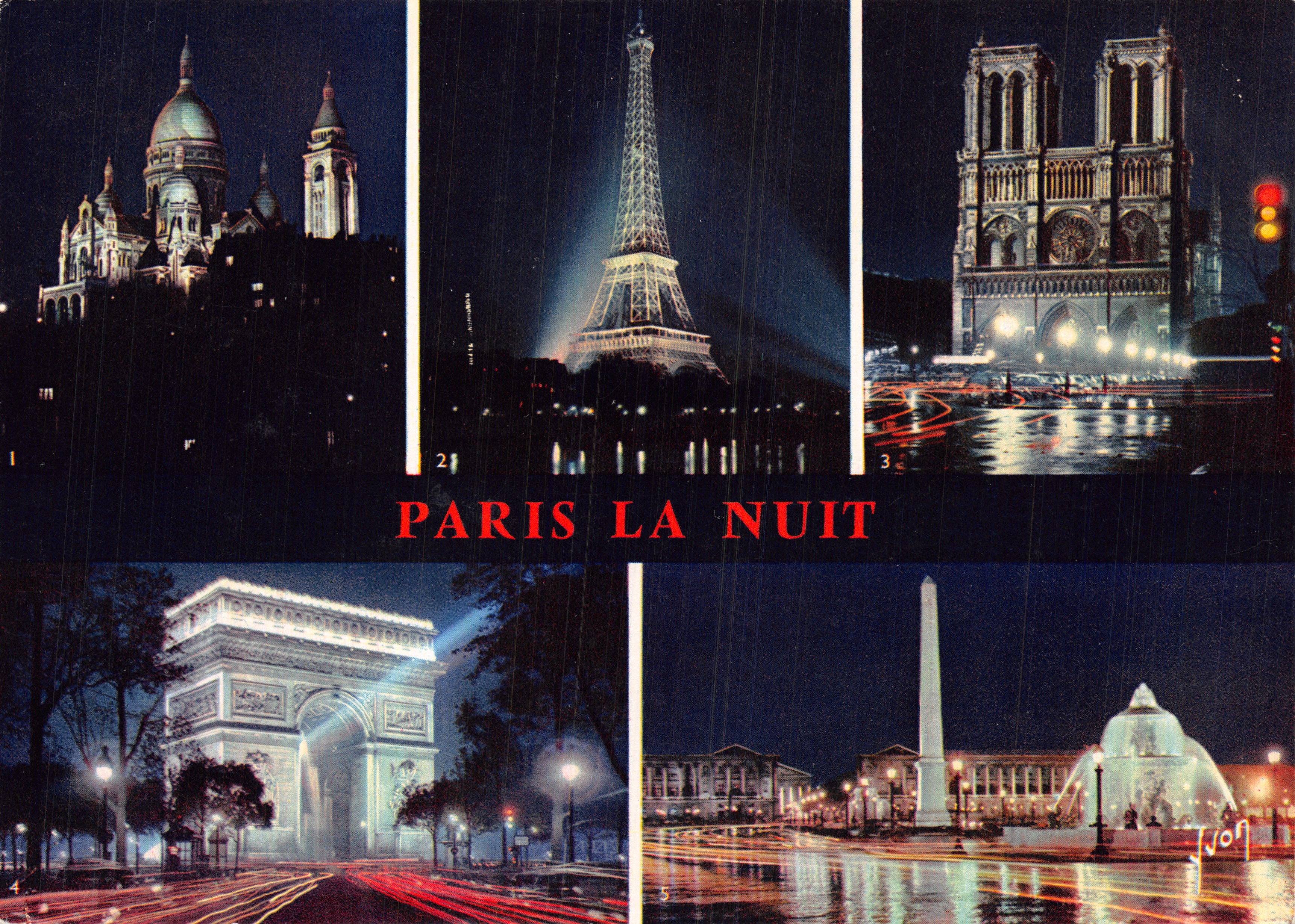 Paris nachts — Nachtsicht von 5 Monumenten — Editions d'Art 'YVON'