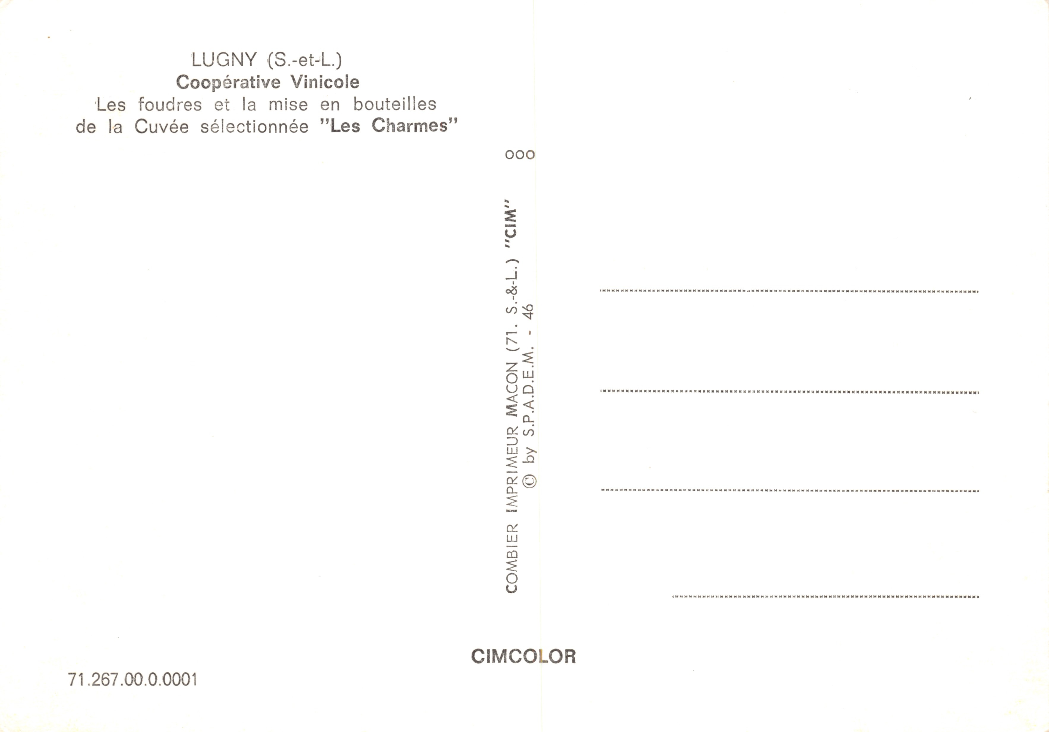Bodega de la Cooperativa Vinícola de Lugny — Sala de Barriles y Envasado — Impreso por CIMCOLOR — Reverso