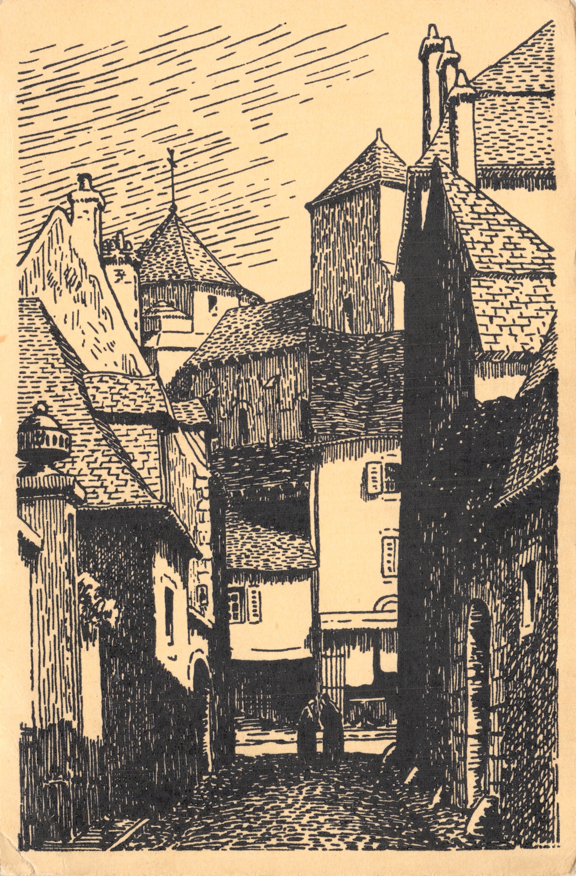 Rue du Sort — Vue des toits et des tours de Nevers — Dessins de G. TARDY