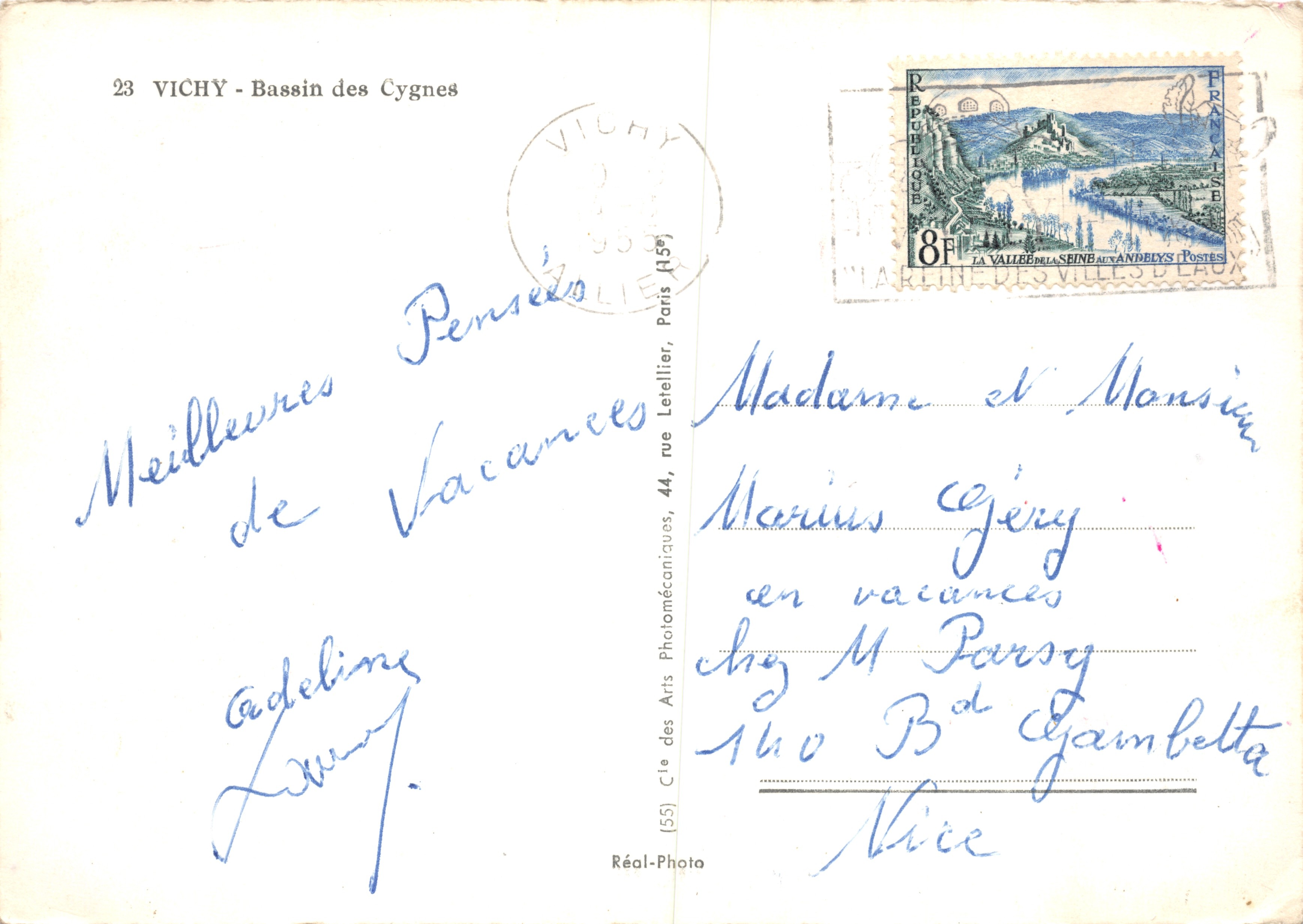 Vichy - Bassin des Cygnes — editore Réal-Photo, n°23 — Verso