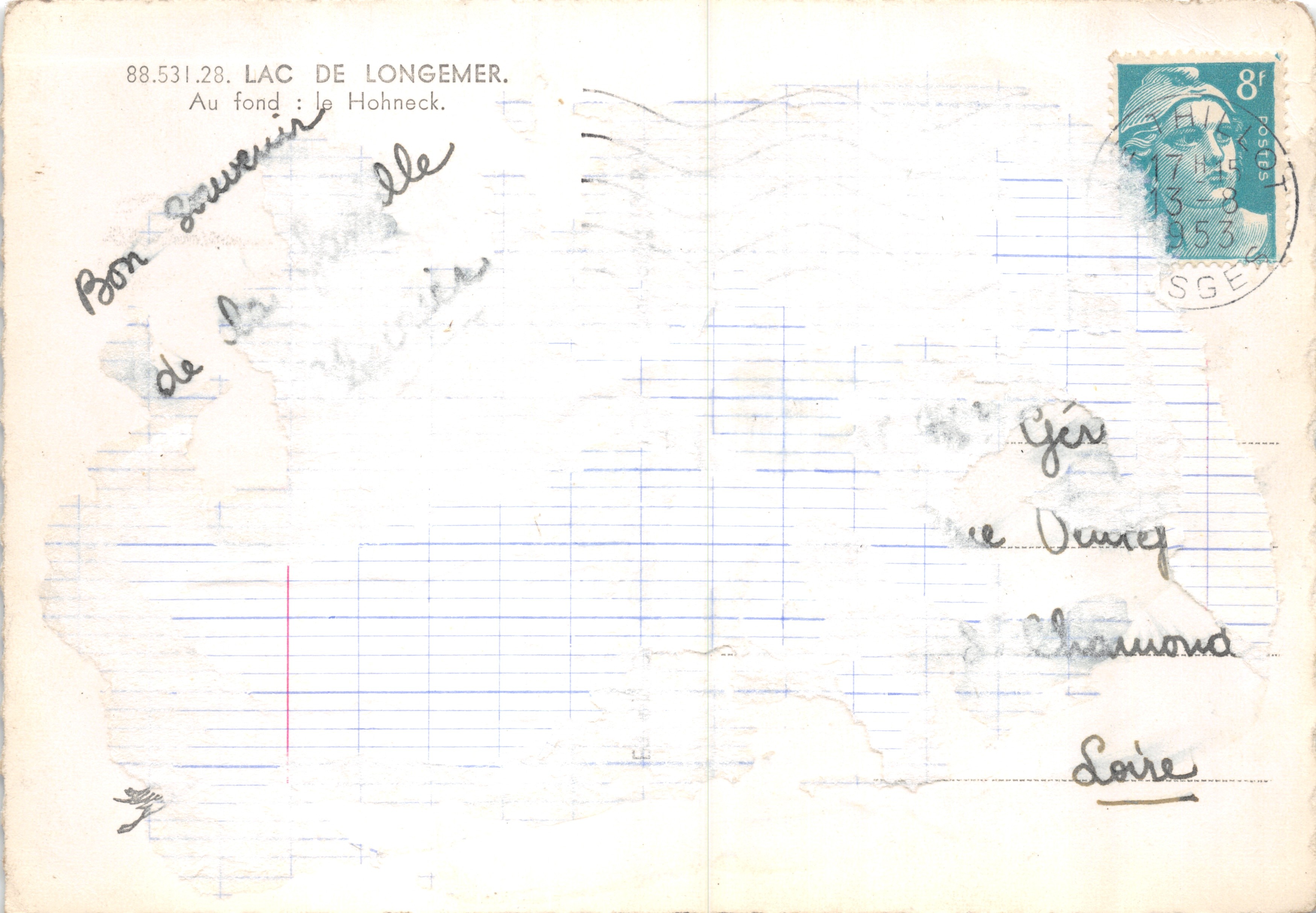 Lago di Longemer — vista del lago con il Hohneck in fondo — editore LA CIGOGNE — Verso