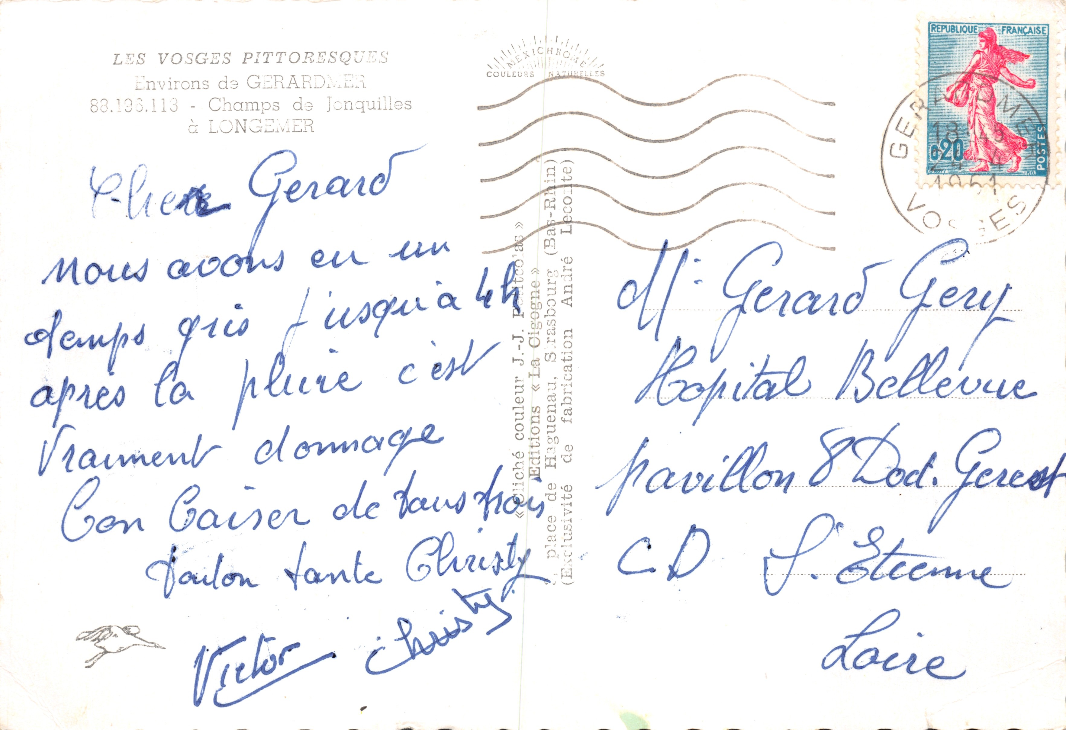 Champs de jonquilles — vue des Vosges pittoresques — éditeur LA CIGOGNE — Achterkant