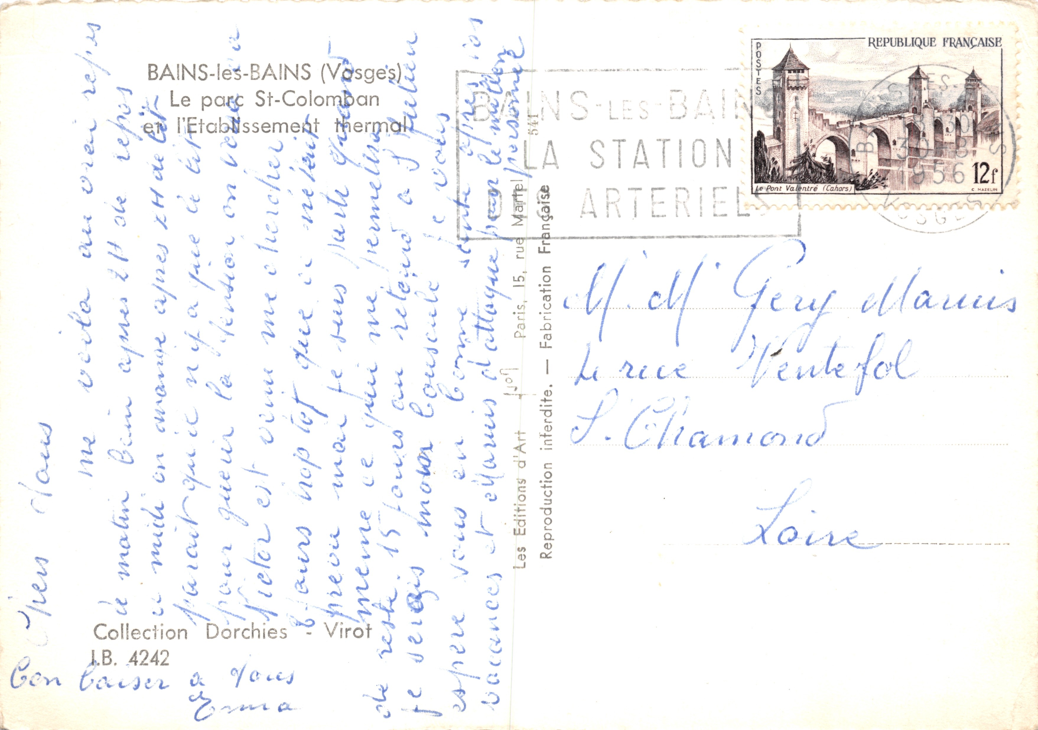Bains-les-Bains (Vosges) — L'istituto termale St-Colomban — Editore: Les Editions d'Art Virot — Verso