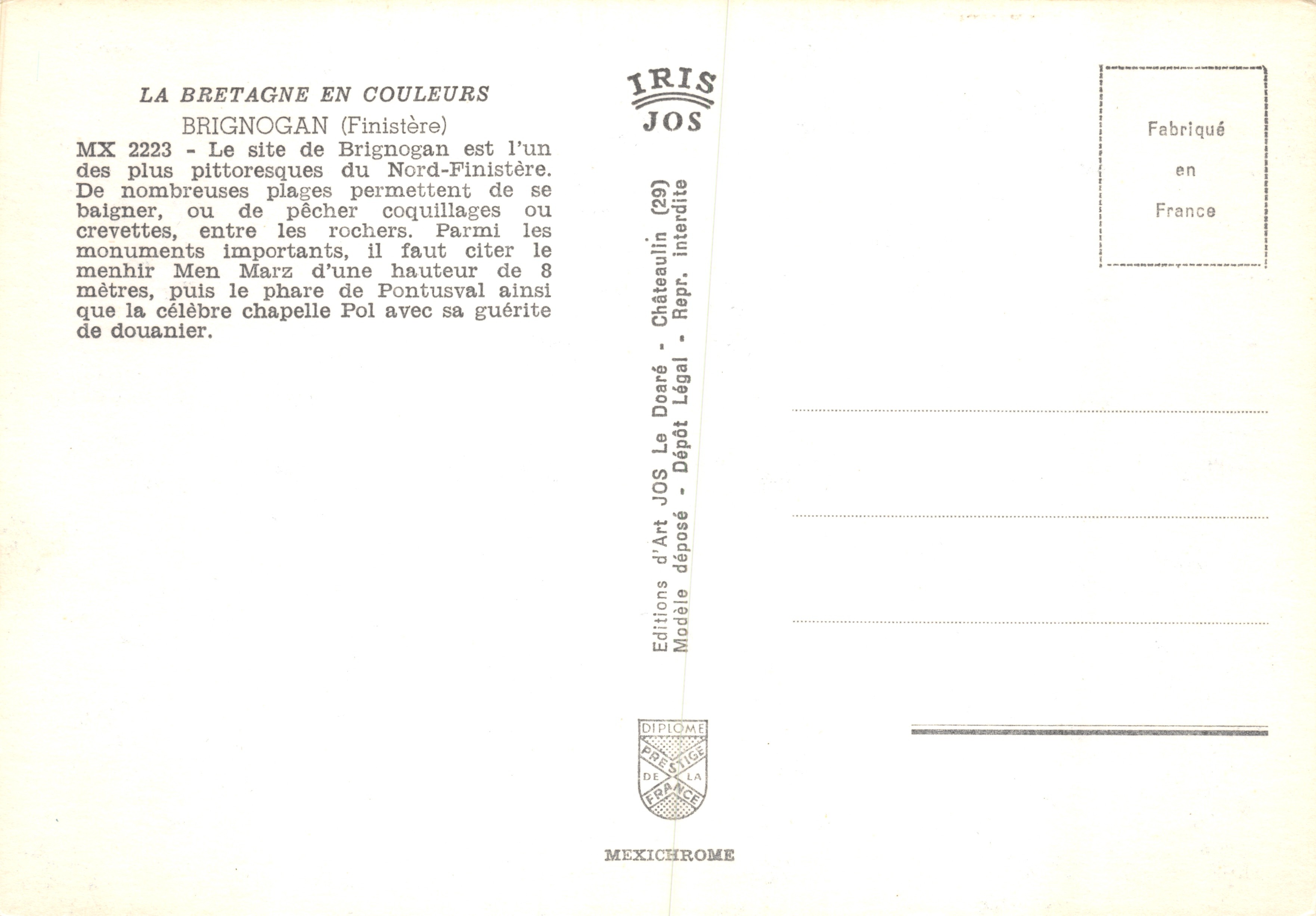 Brignogan — siti e monumenti — Éditions d'Art JOS — Verso