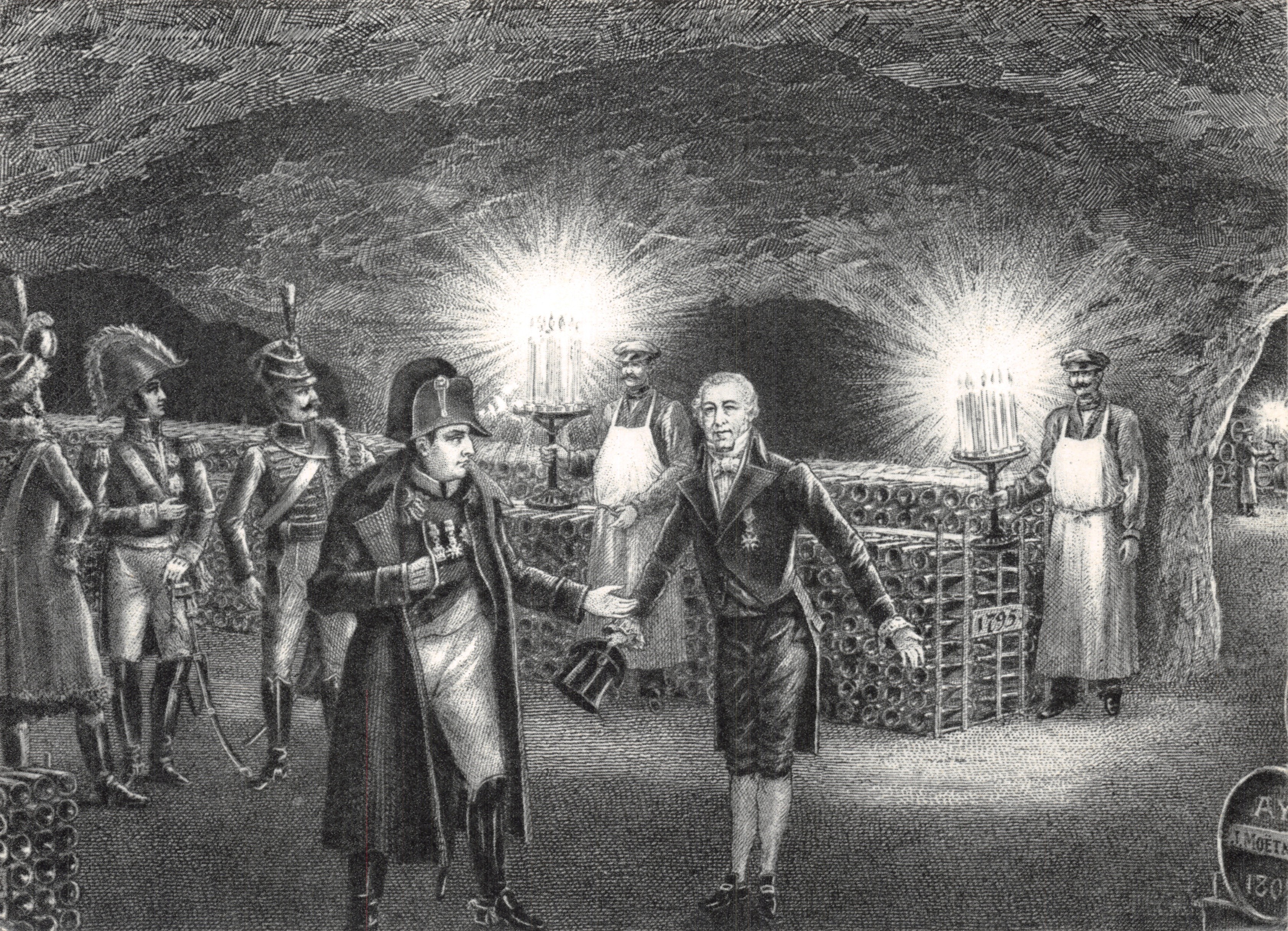 Napoleón I — visita a las bodegas Moët & Chandon — editor Draeger, Imp
