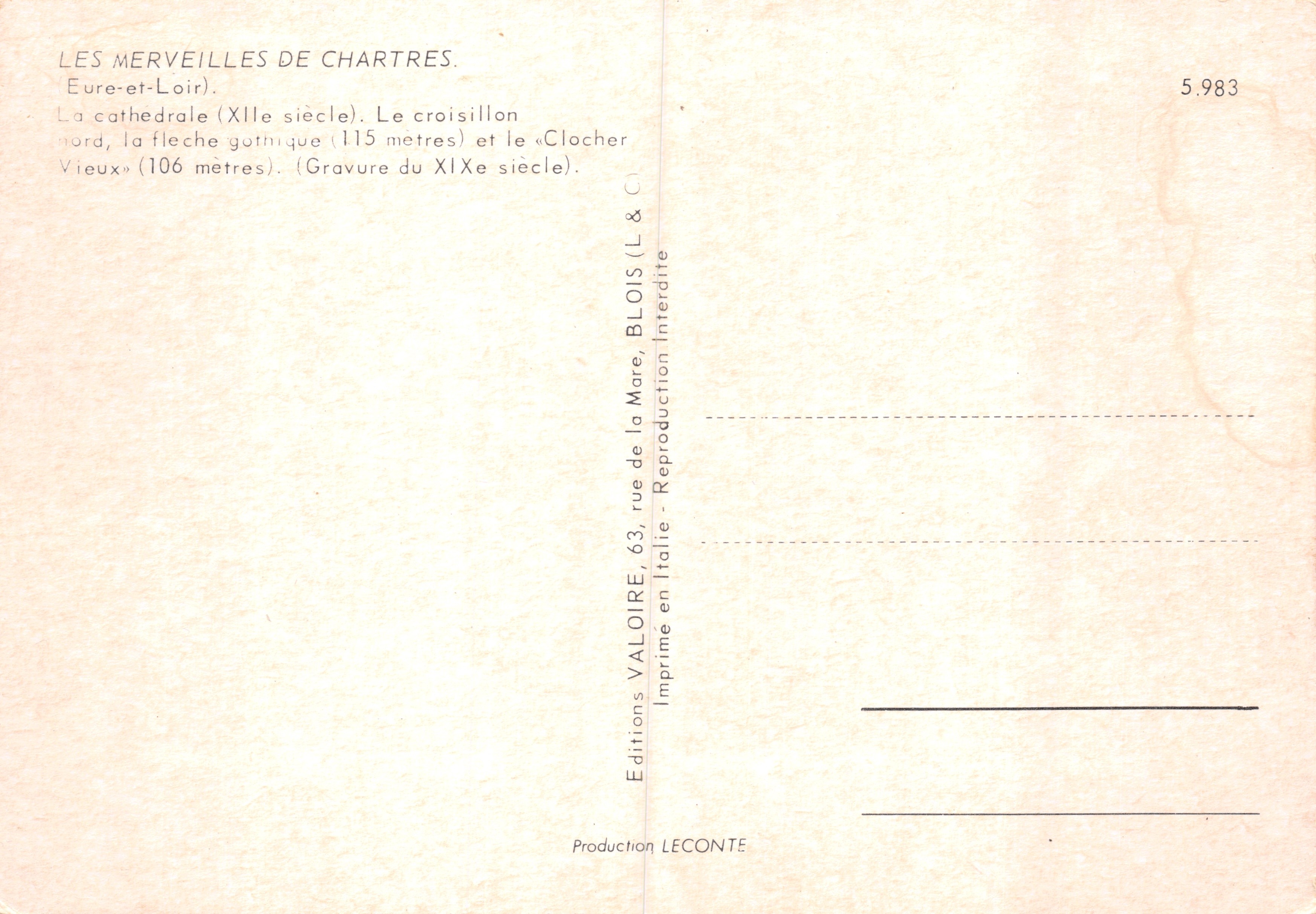 Chartres — catedral gótica — Éditeur VALOIRE — Reverso