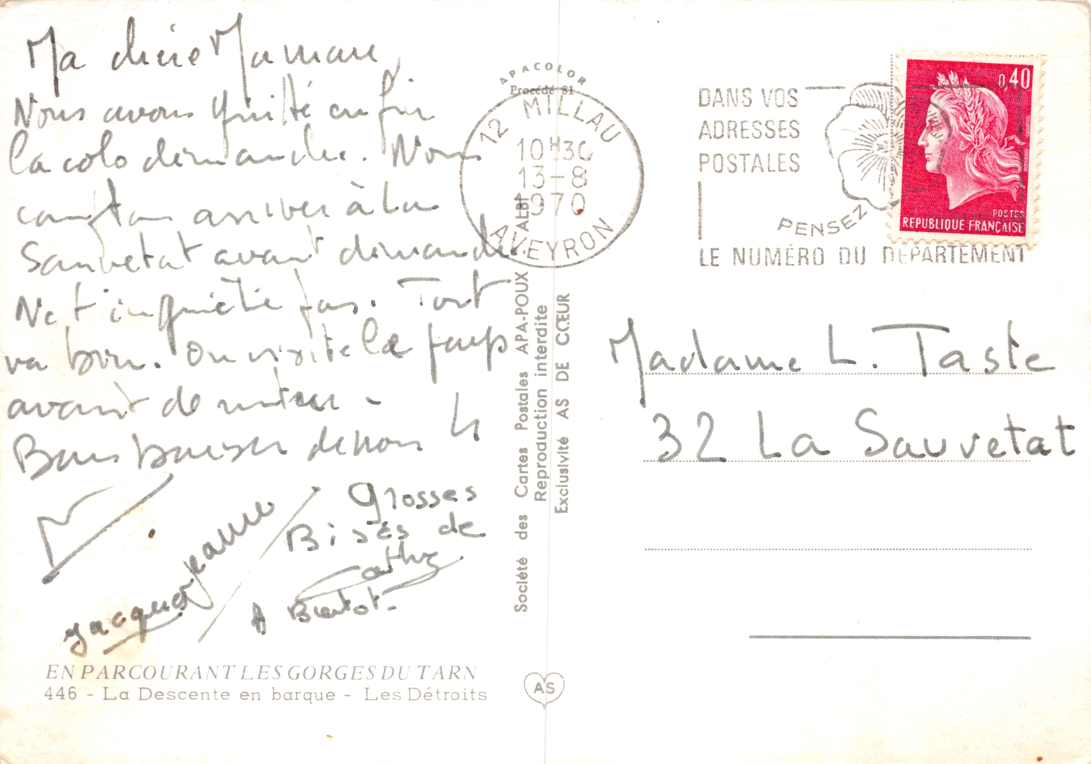 Les Gorges du Tarn — descente en barque — éditeur AS, n° 446 — Reverso