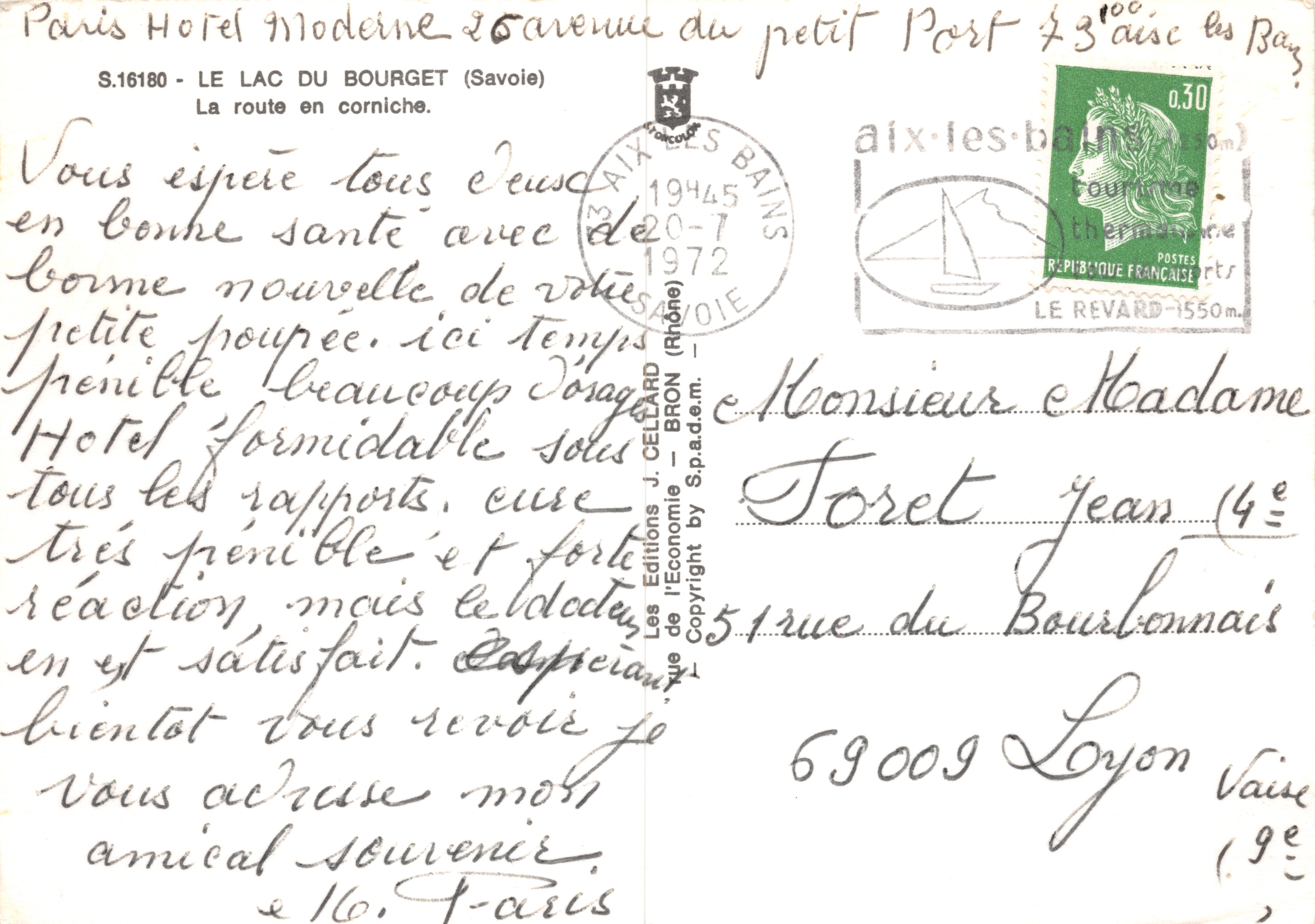 LAC du BOURGET — strada panoramica lungo i fianchi ripidi dei Monti Cornet — Les Editions J. CELLEARD — Verso