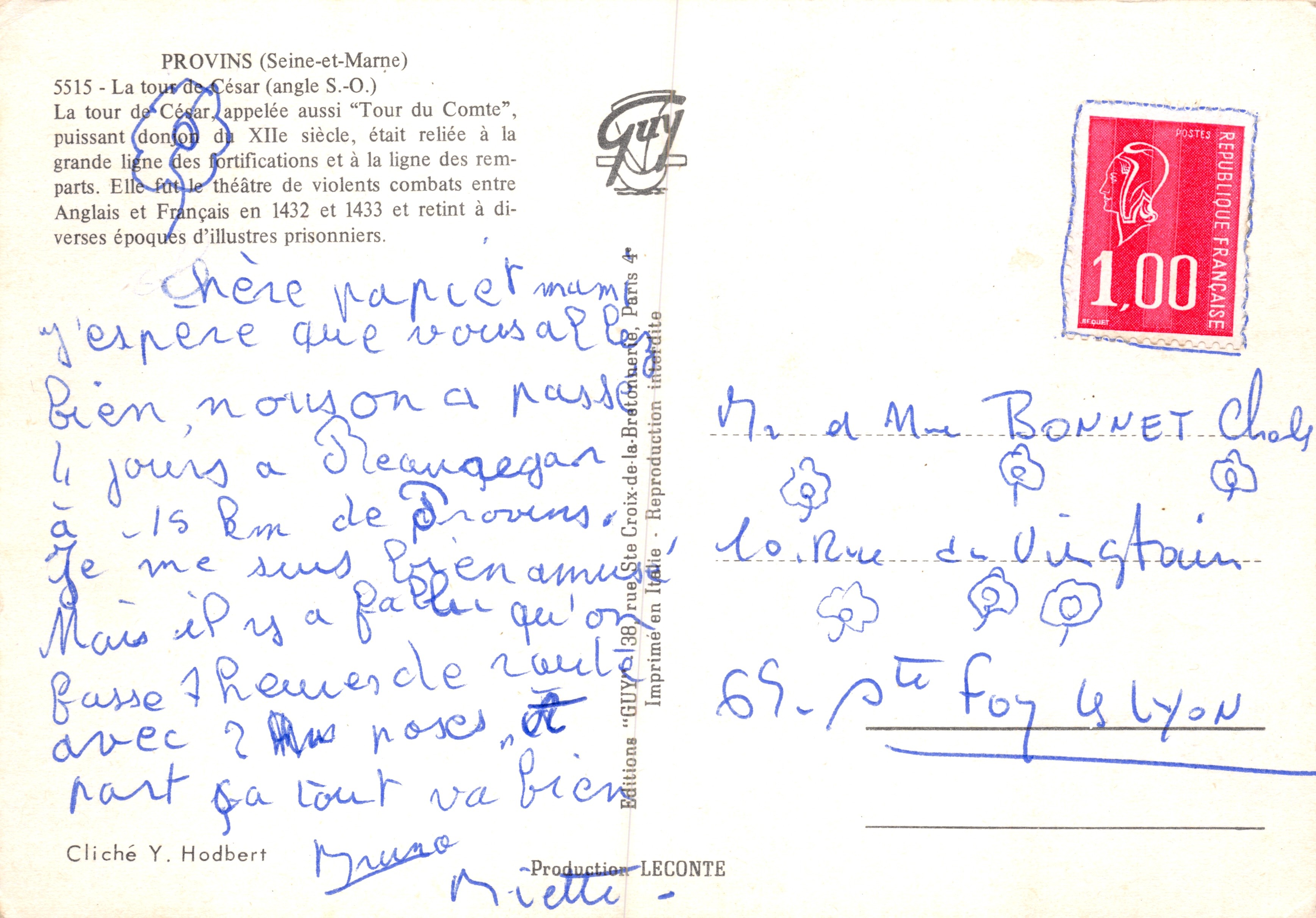 Provins — Tour de César (angle S.-O.) — Éditions Guy — Verso