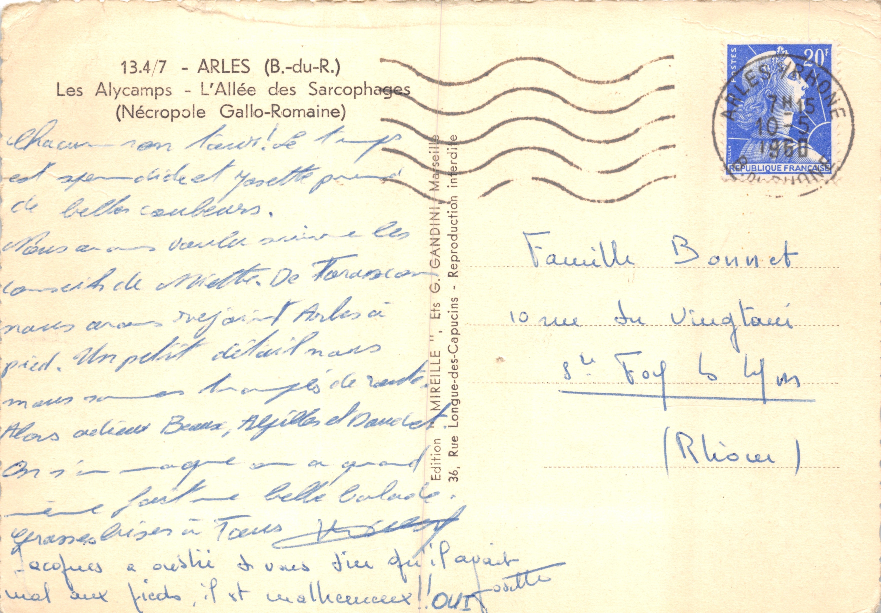 Les Alycamps - L'Allée des Sarcophages (Nécropole Gallo-Romaine) — Édition MIREILLE, n° 36, Rue Longue-des-Capucins — Achterkant
