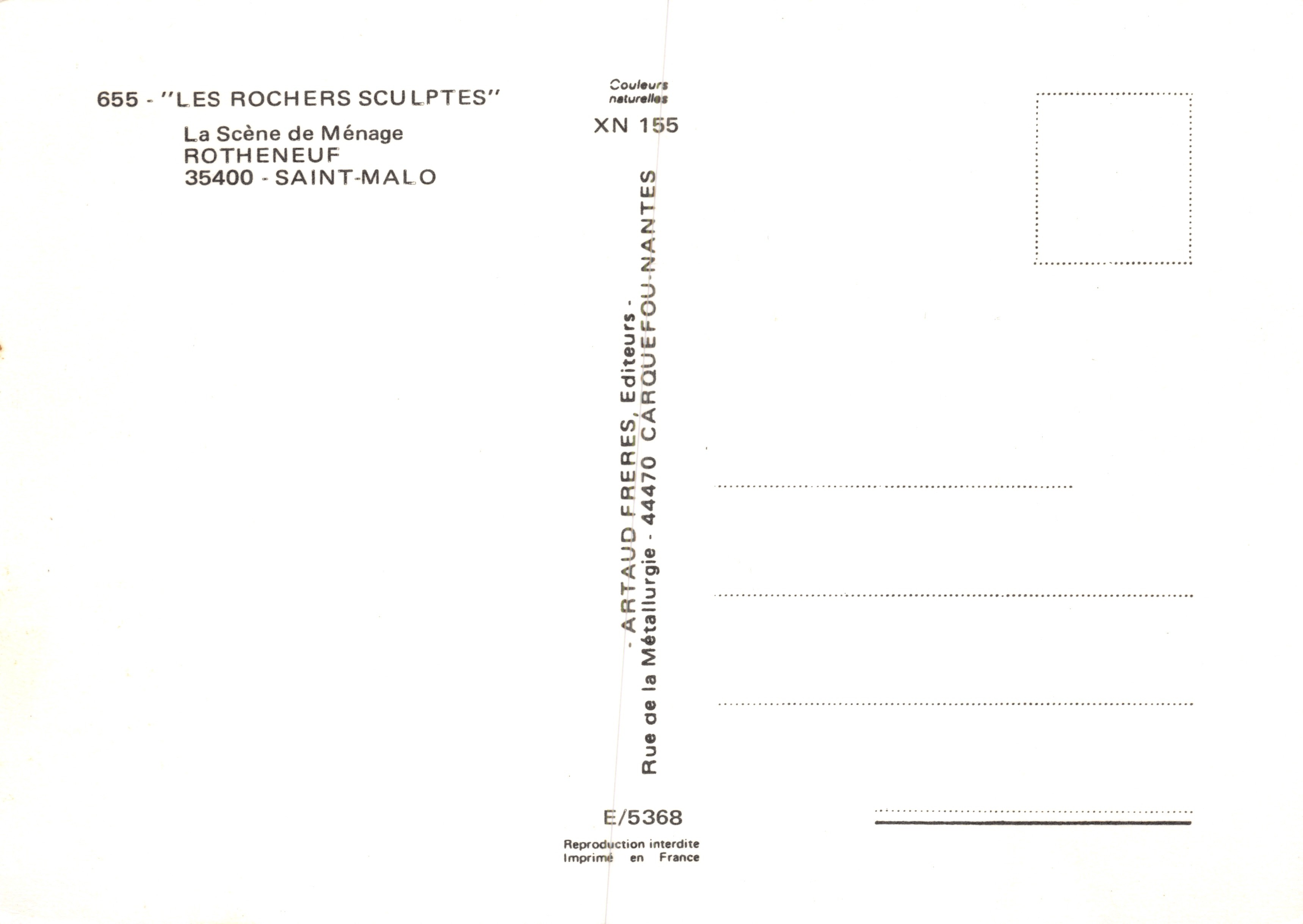 I Rocci Scultori — Scena di Famiglia — Editore ARTHAUD FRÈRES, Nantes — Verso