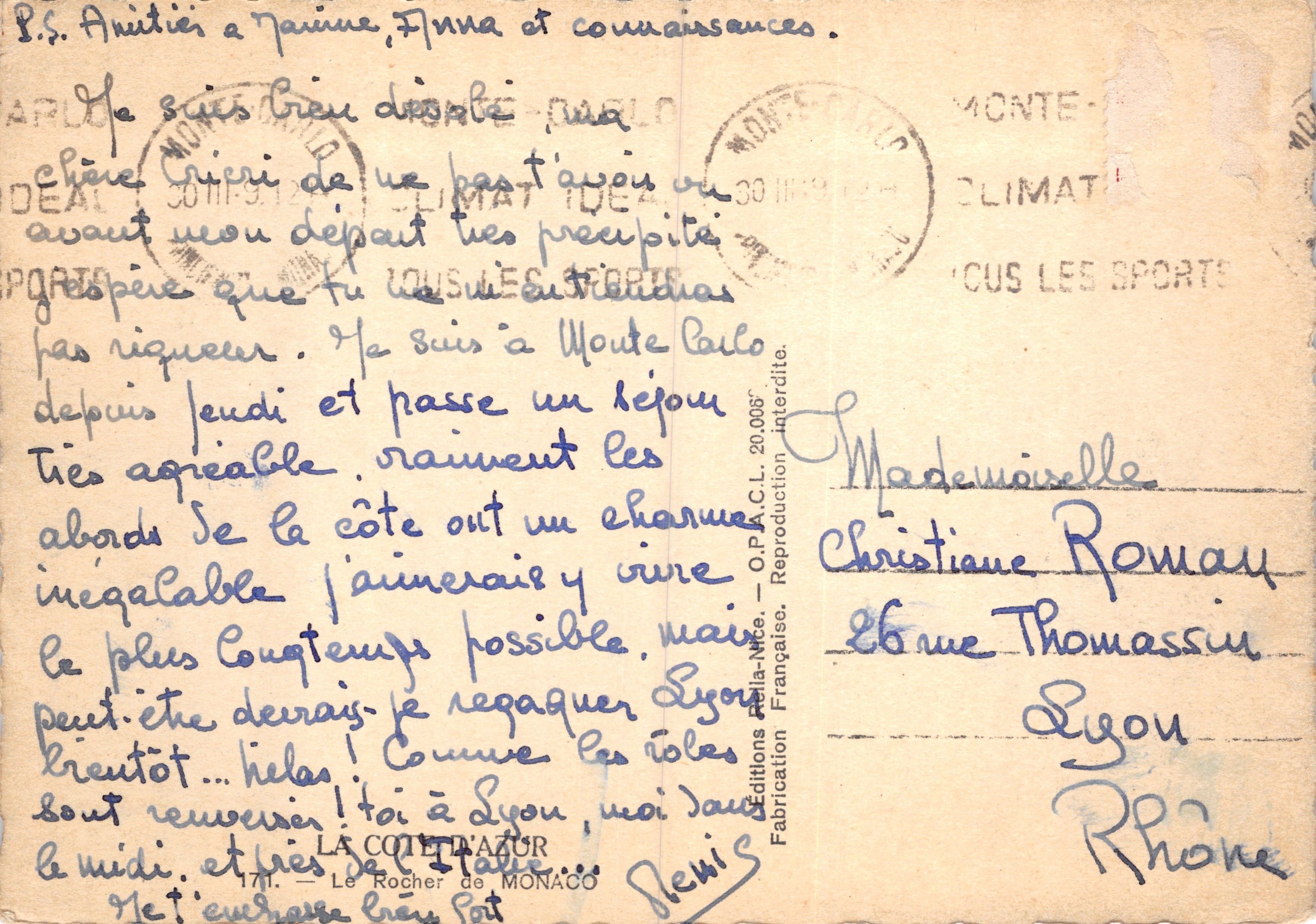Vue de Monte Carlo — éditeur 'LA COUPE D'OR' n°171 — Reverso