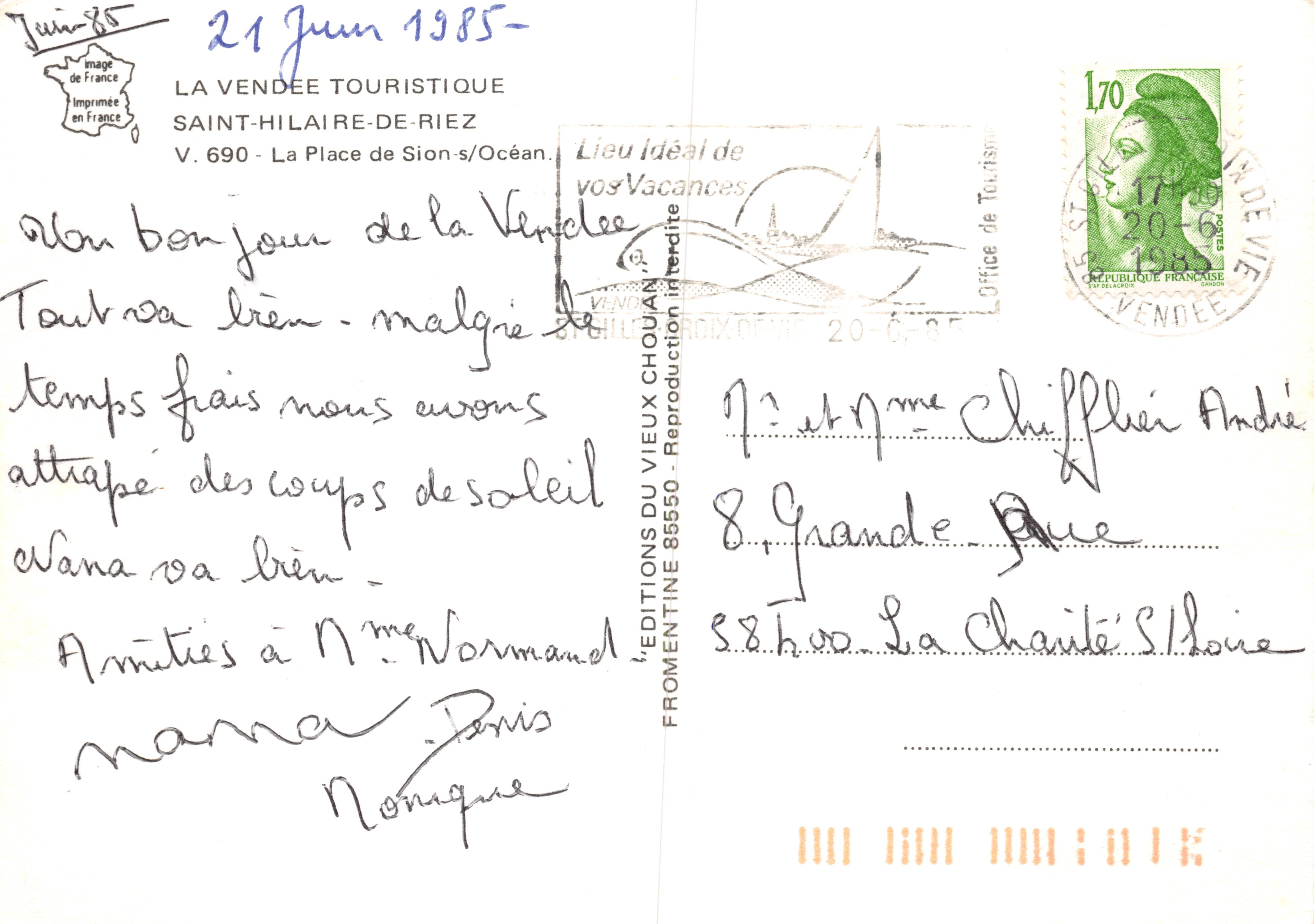 Sion sur Océan — spiaggia e tramonto — Éditions du Vieux Chouan — Verso