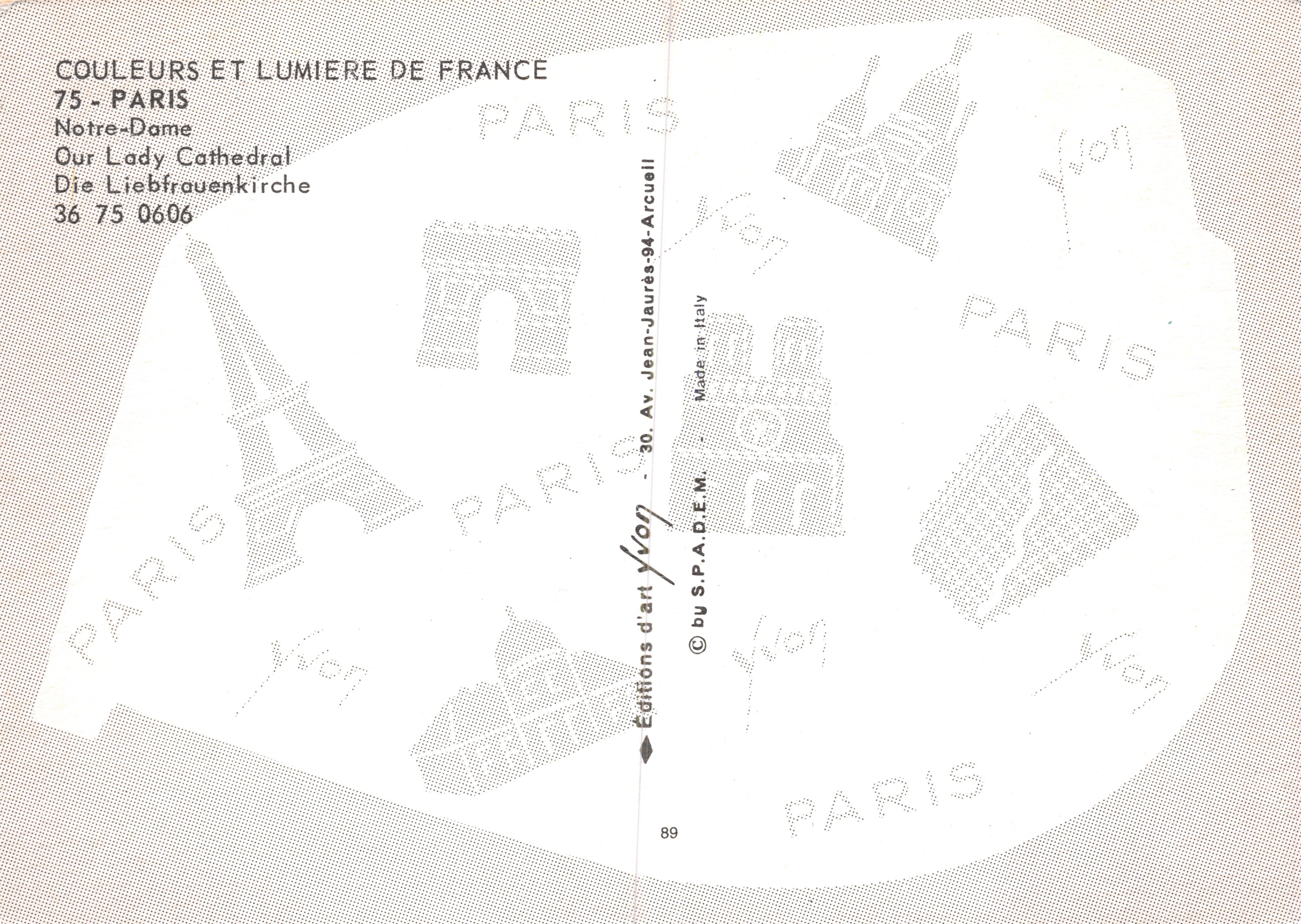 Notre-Dame de Paris — vista notturna illuminata — Éditions Yvon — Verso