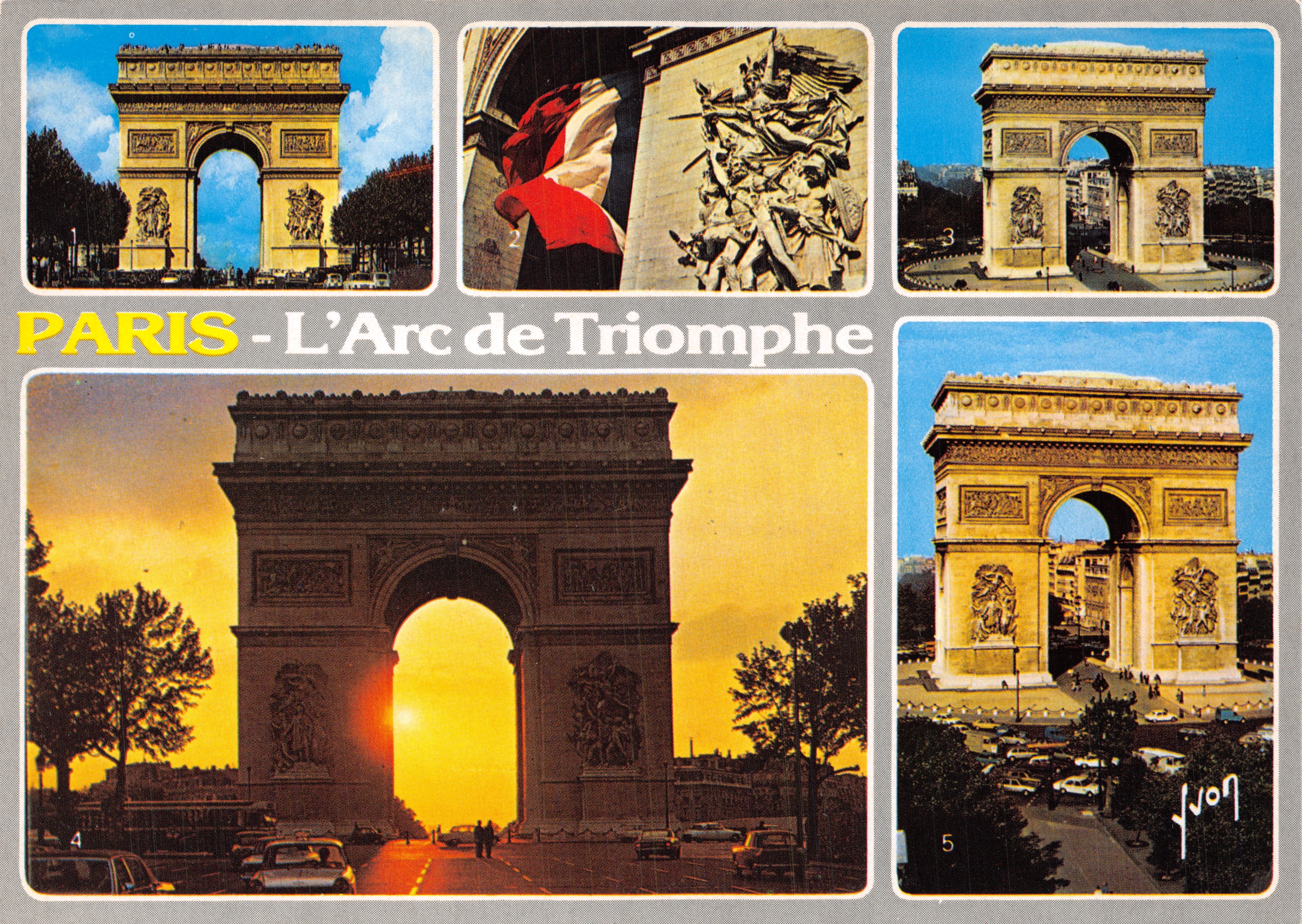 París - El Arco de Triunfo — vista panorámica y detalles escultóricos — editor Yvon