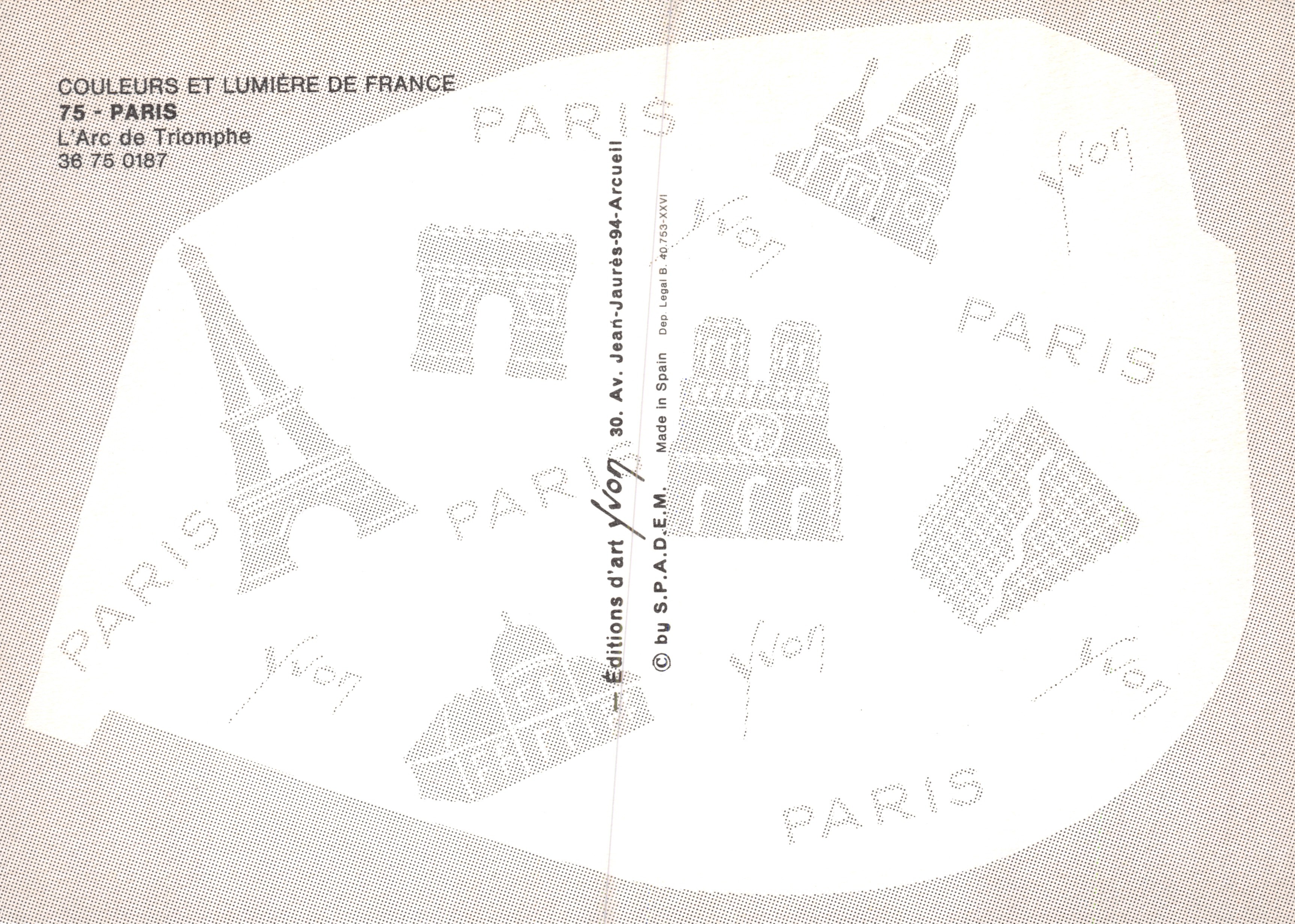 París - El Arco de Triunfo — vista panorámica y detalles escultóricos — editor Yvon — Reverso
