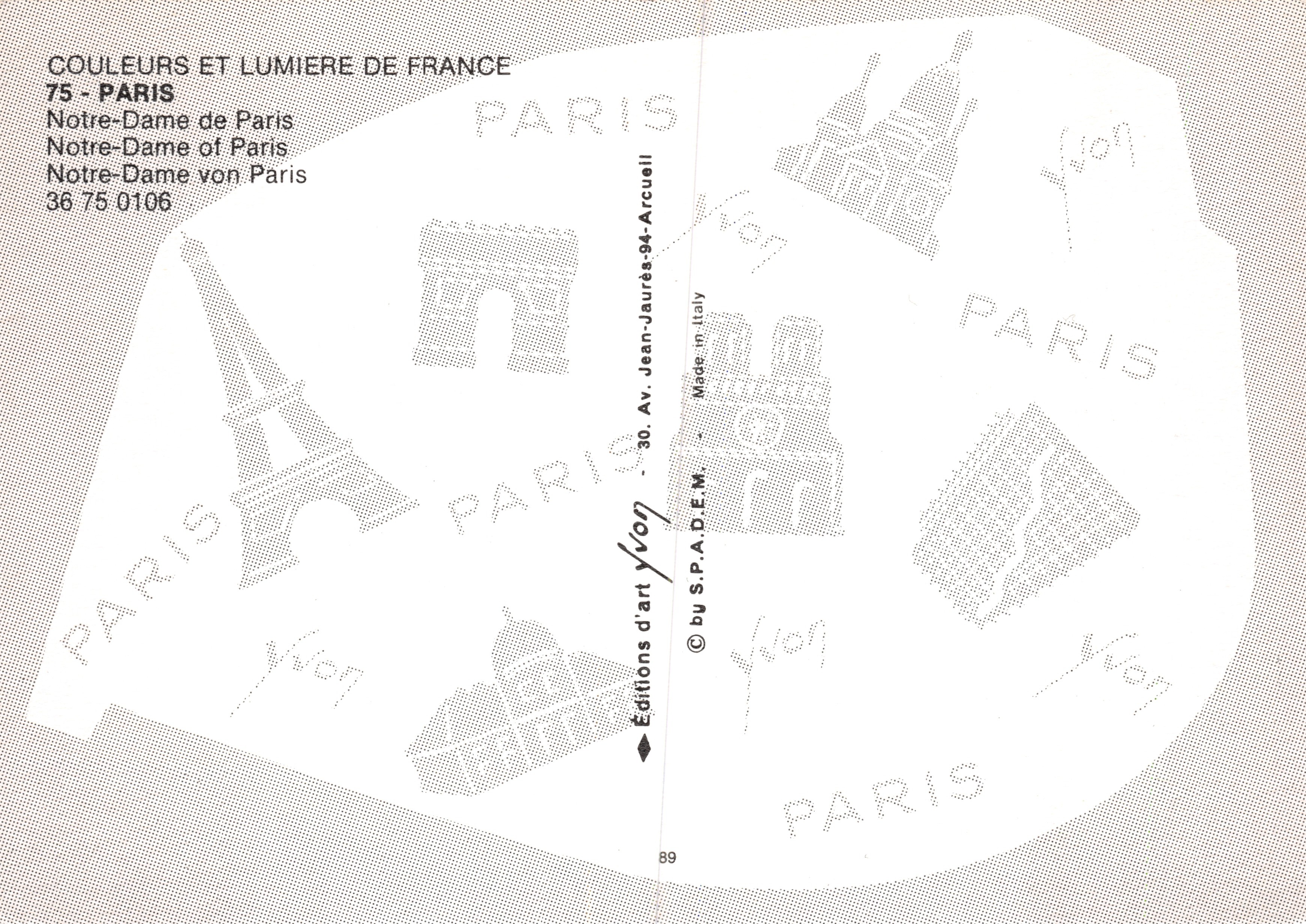 Notre-Dame de Paris — façade gothique avec rosace et tours — Éditions Yvon — Verso