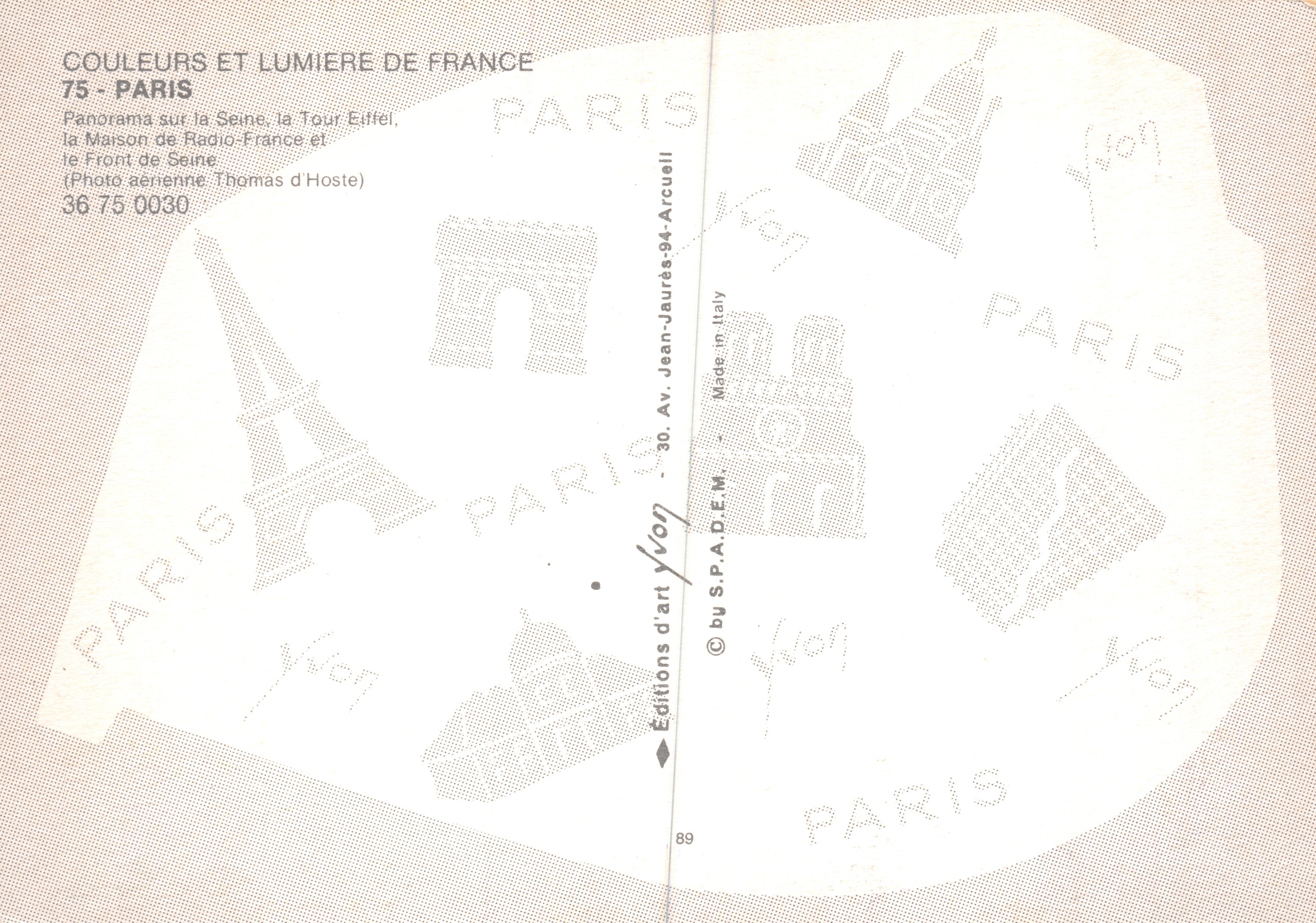 Paris — Panorama sulla Senna, la Torre Eiffel e il Fronte della Senna — Éditions Yvon — Verso
