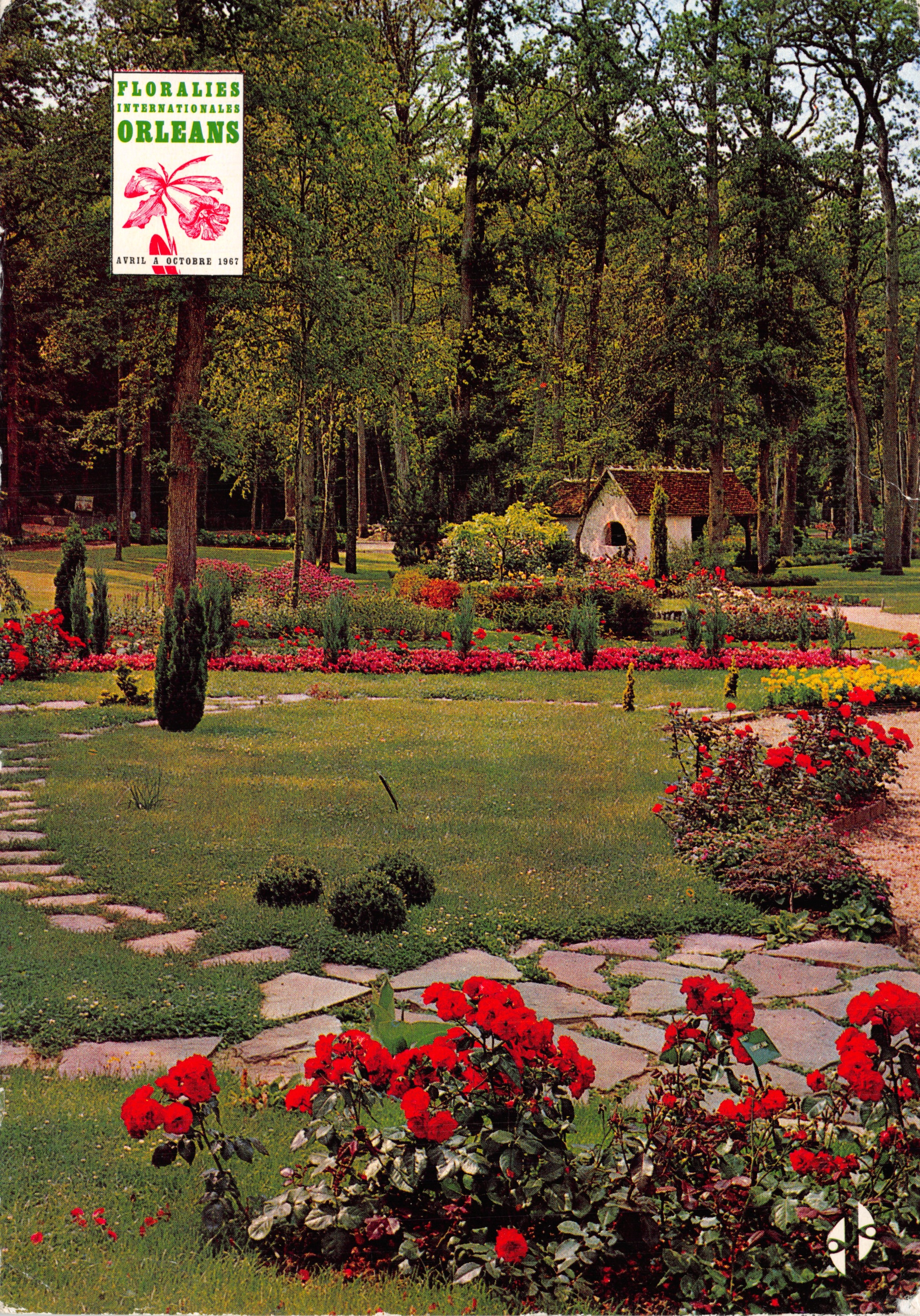 Parc Floral d'Orléans — jardín con rosas y pequeña capilla — Éditions J. Boulaas, Orléans