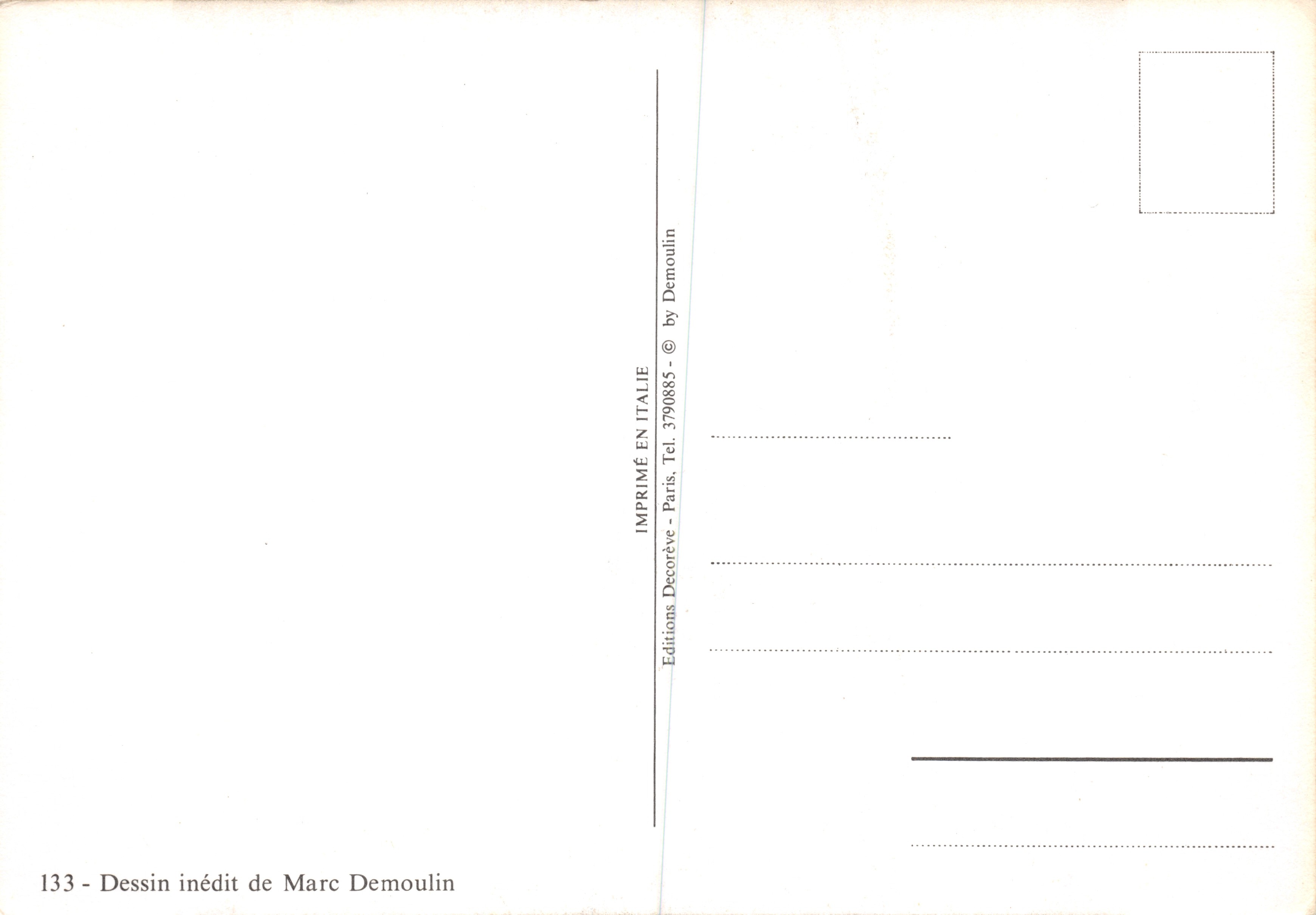 Lupo — testa che emerge da un torse nudo — disegno di Marc Demoulin, firmato 1979 — Verso
