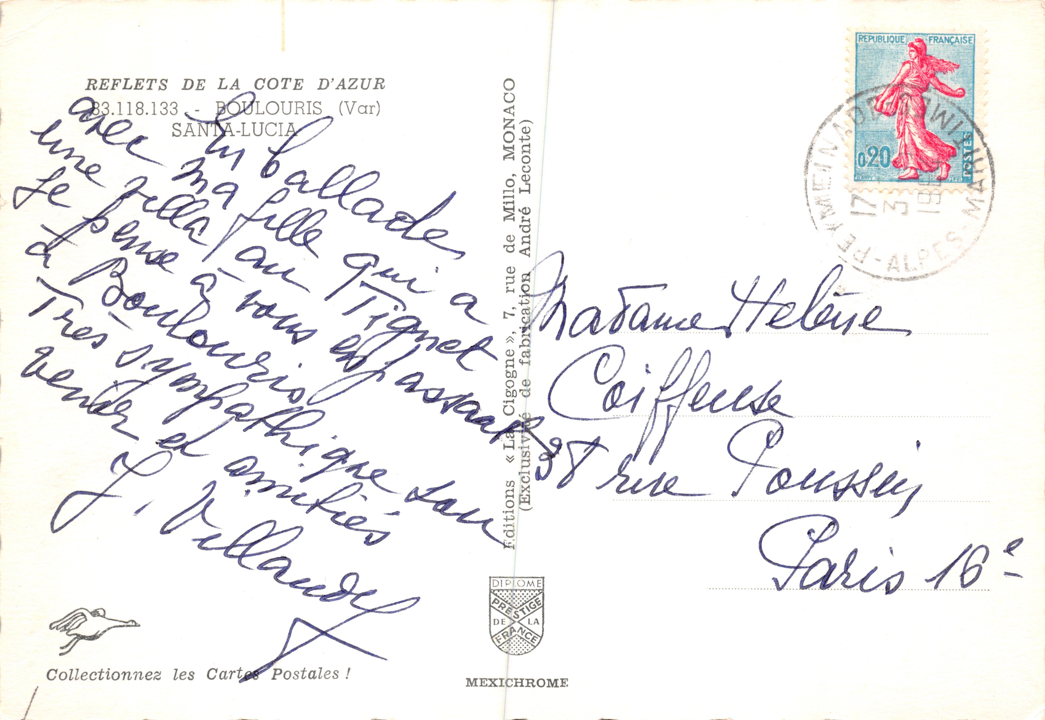 Boullouris (Var) — playa rocosa con pinos y barco — éditeur IRIS — Reverso