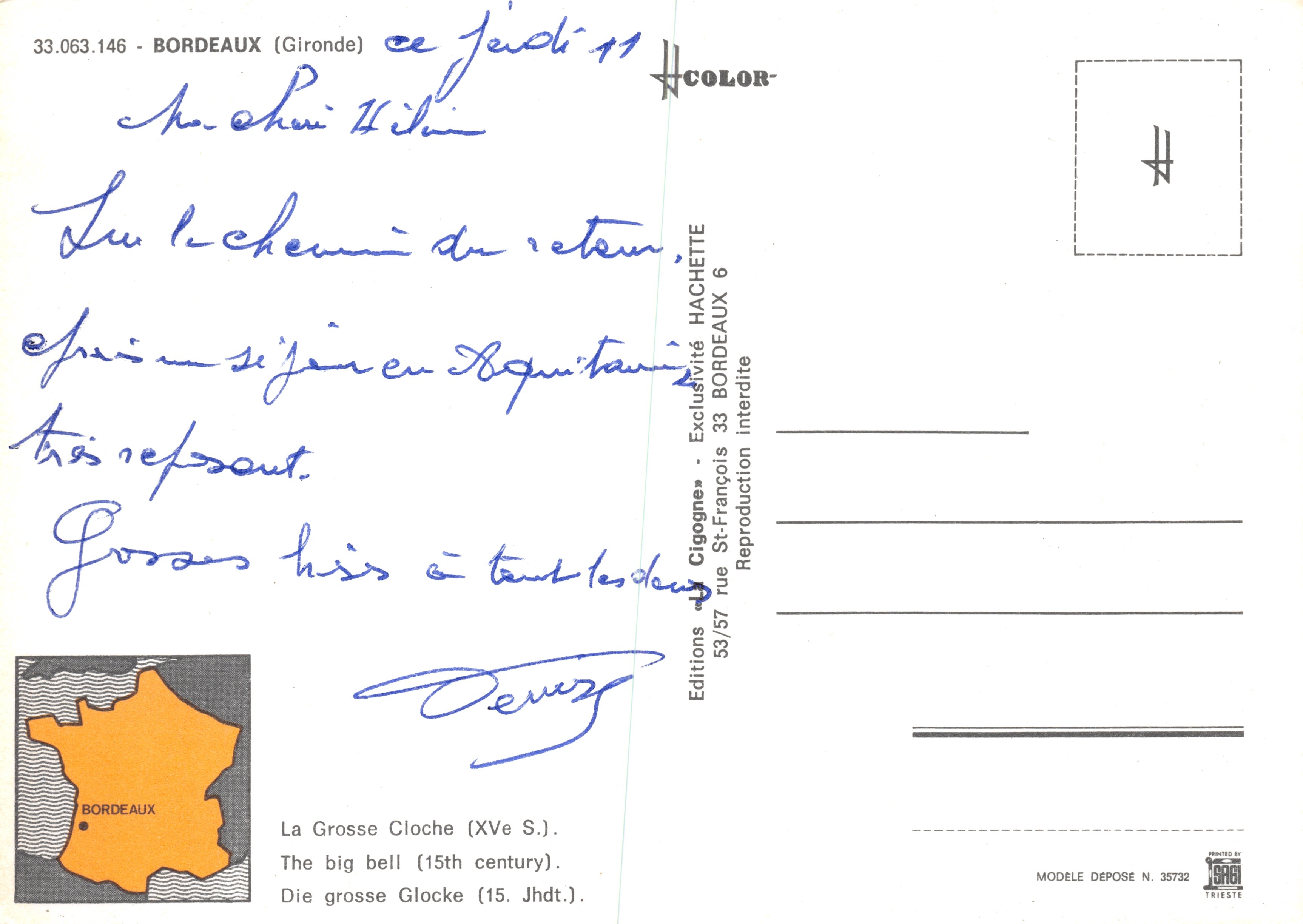La Grosse Cloche — puerta de la ciudad con campanario de tres torres — Editions Cigogne — Reverso