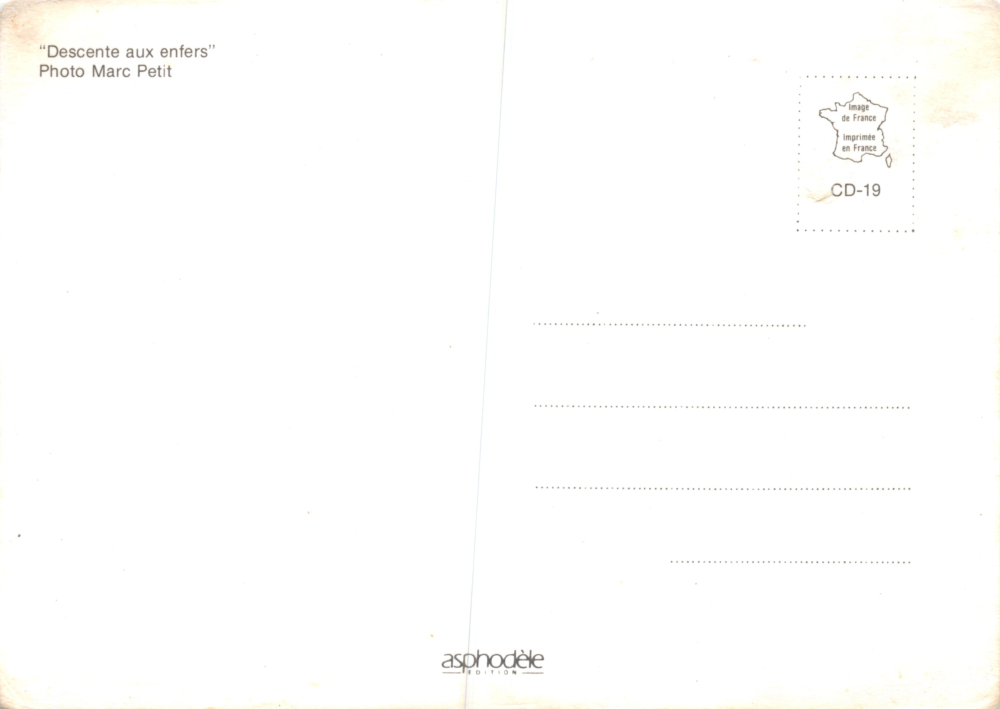 Discesa agli Inferi — scena di speleologia in una grotta — editore Asphodèle, serie CD-19 — Verso
