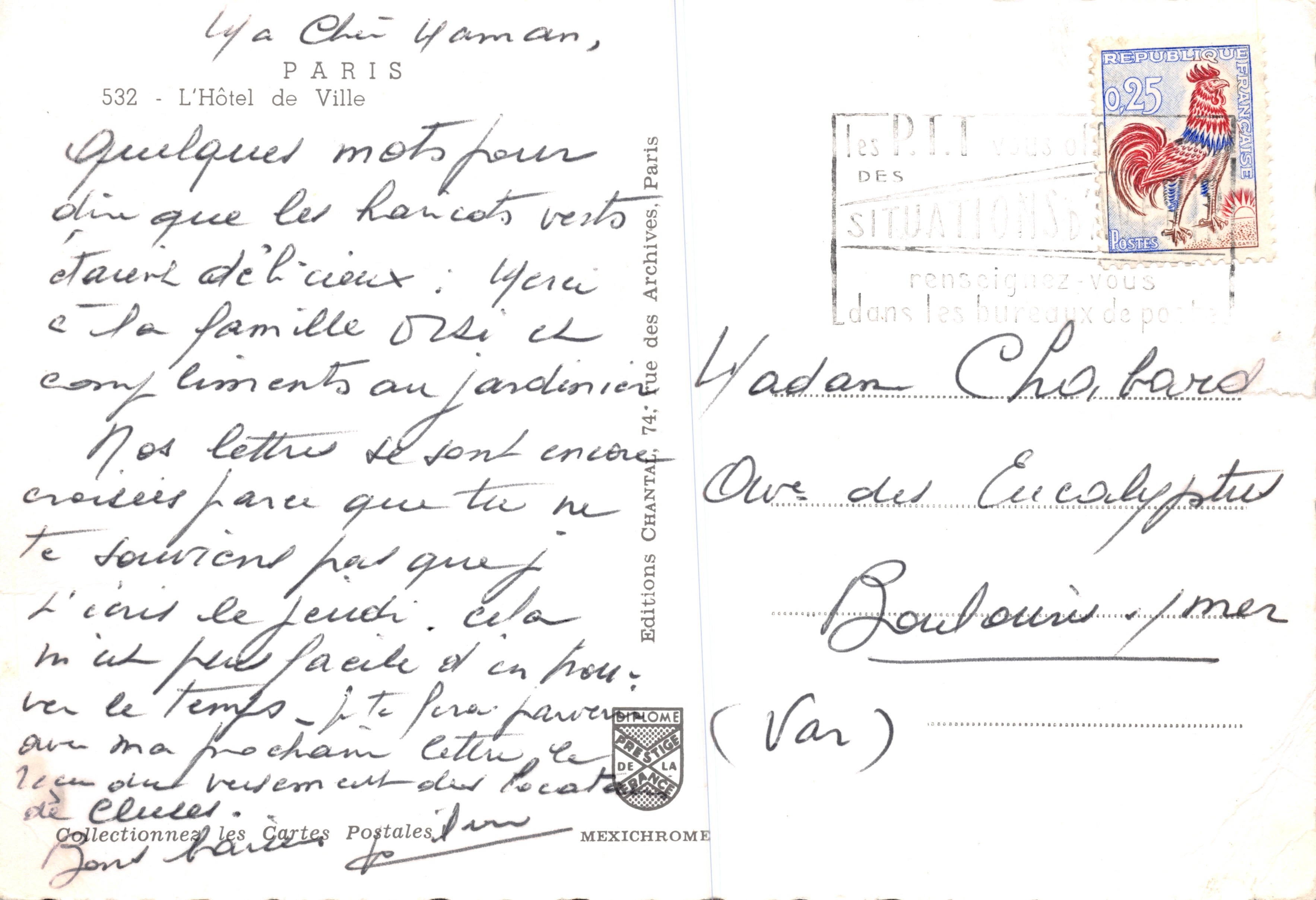 Platz des Rathauses — Ansicht mit Blumen und Fahrzeugen — Verlag IRIS — Rückseite