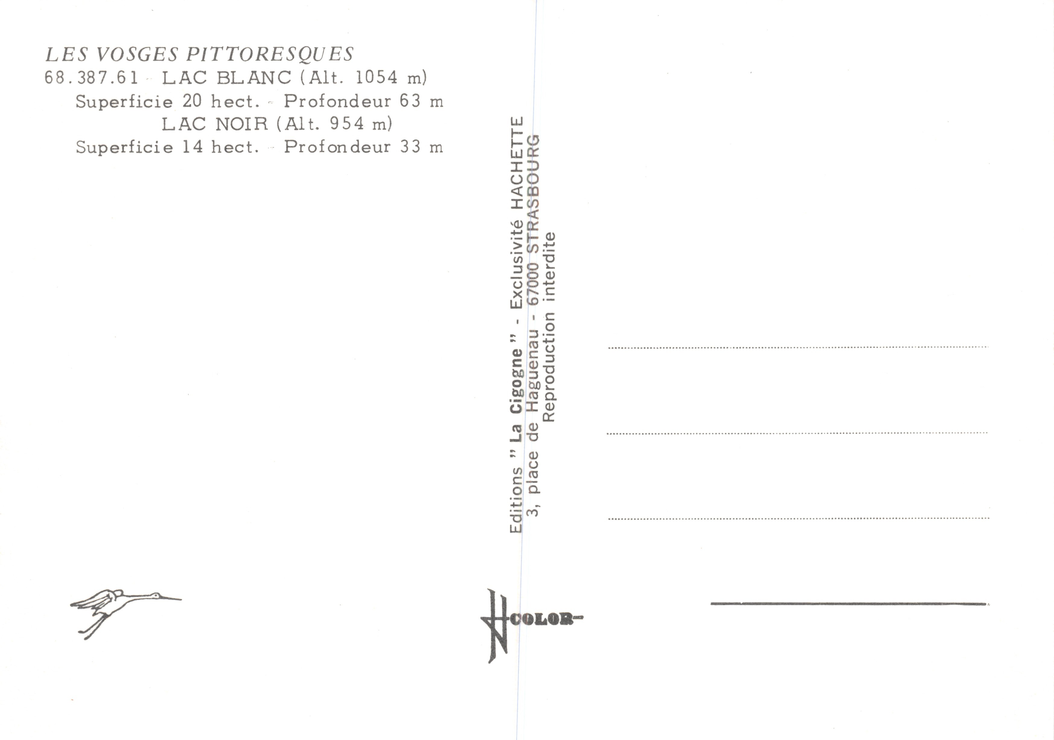 Lago Blanco y Lago Negro — Los Vosgos pintorescos — Ediciones 'La Cigogne' — Reverso