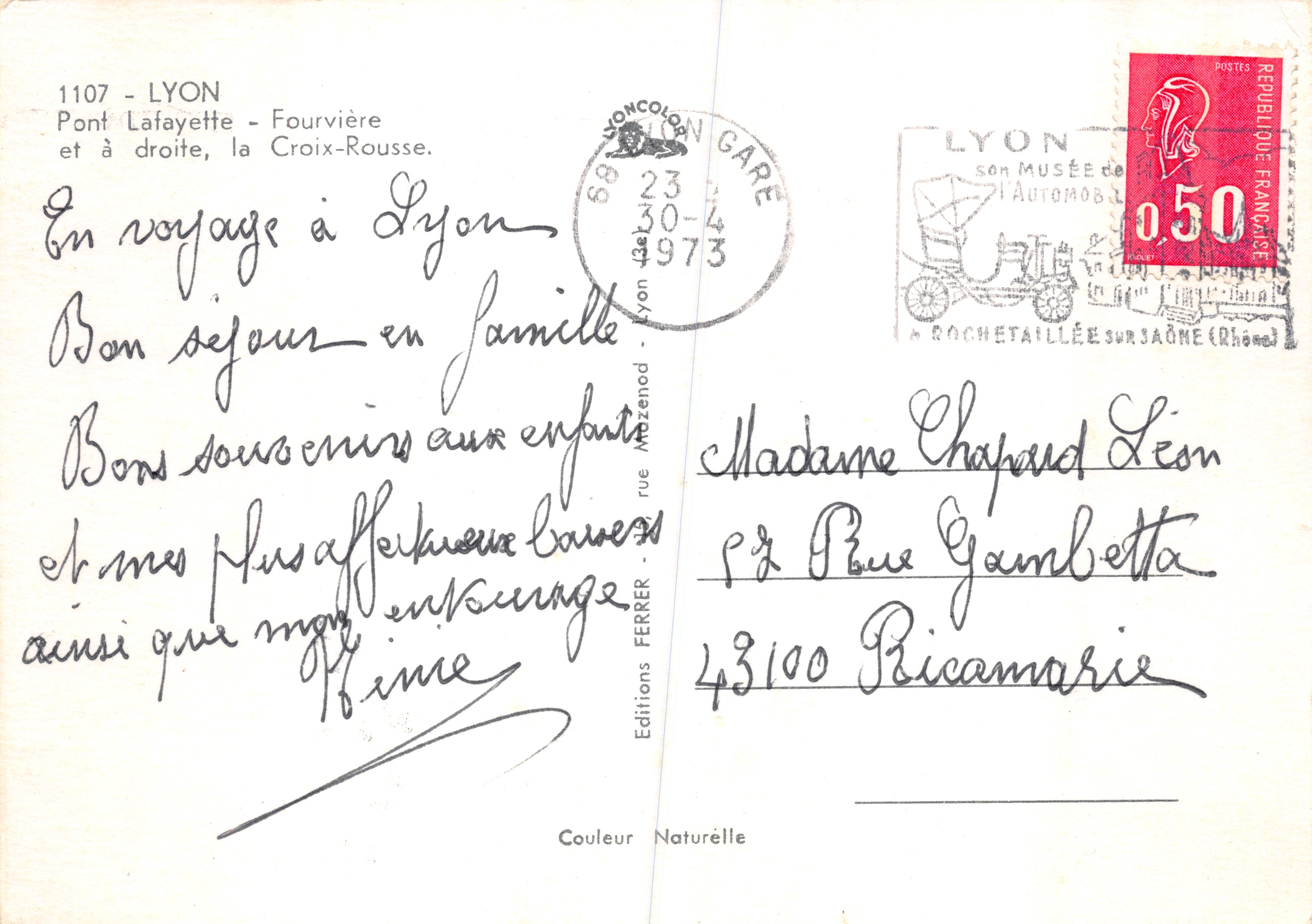 Lyon — Uitzicht op de Pont Lafayette en de Croix-Rousse — Éditions FERRER — Achterkant